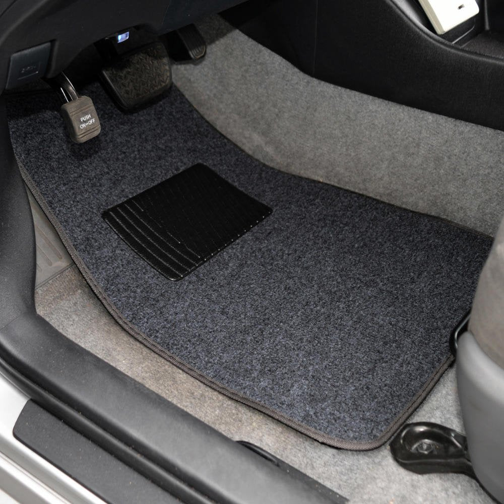 Bdk Premium 4Pc Set Of Carpet Car Floor Mats With Vinyl Safety Heel Pad For Car, Truck, Suv, Coupe Sedan, Dark Gray (Mt-100-Dg)