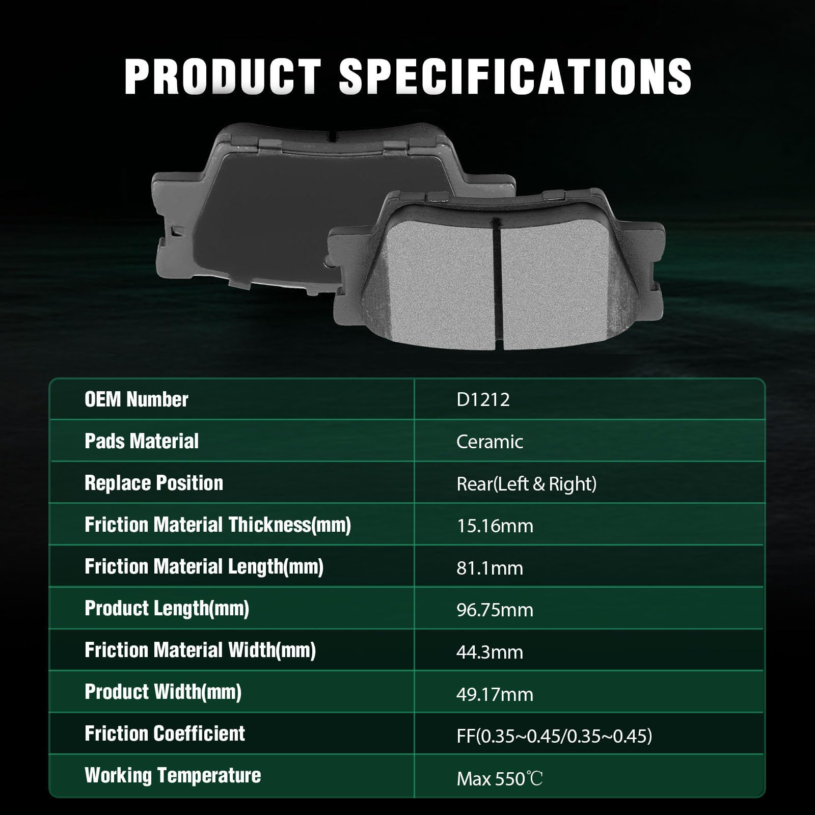 Automuto 8Pcs Front & Rear Ceramic Disc Brake Pads Set D1212 D1211 For Pontiac Vibe 2009-2010,For Toyota Matrix 2009-2013,For To