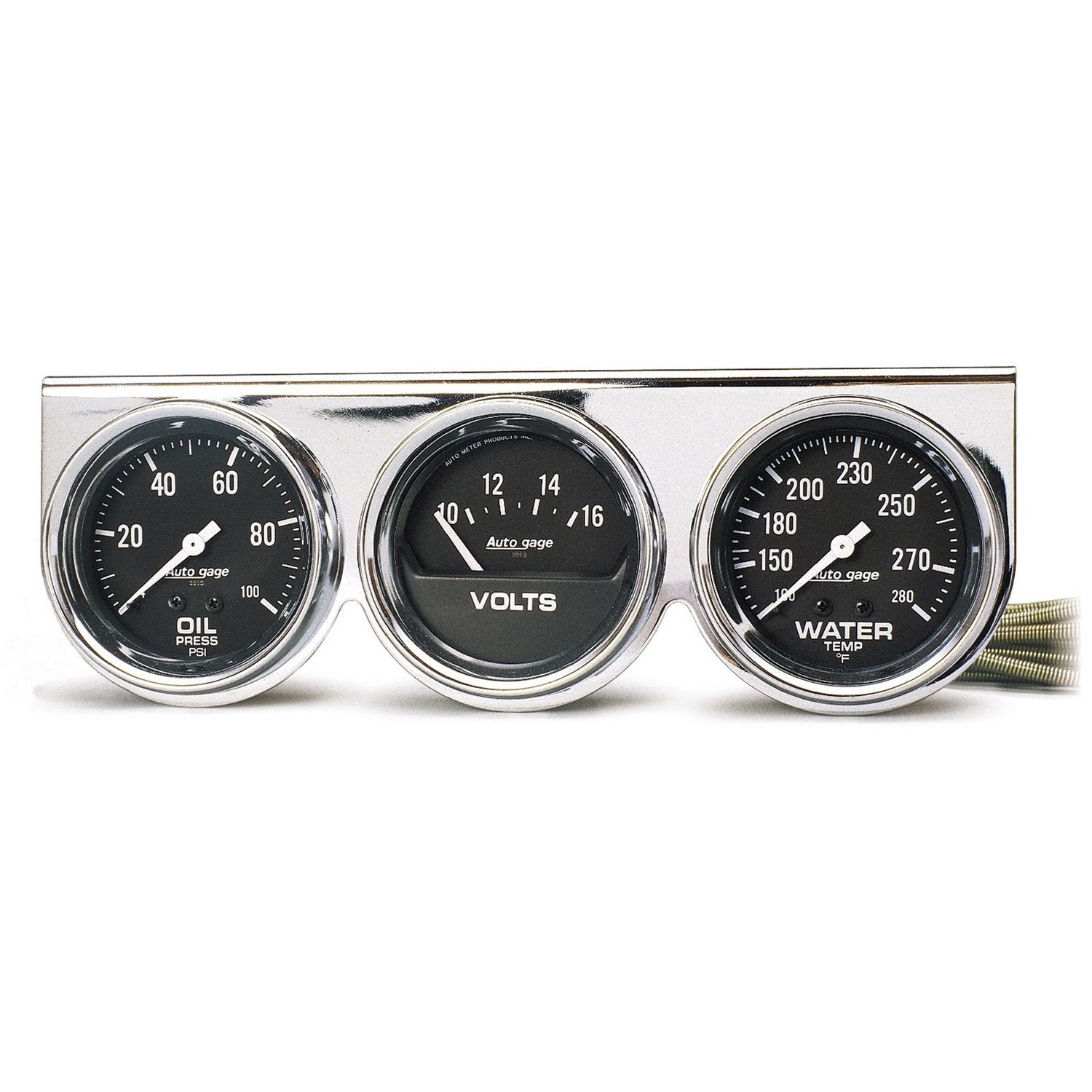AUTO METER 2399 Autogage Black Oil/Water/Volt Gauge with Chrome Console,2.625 in.