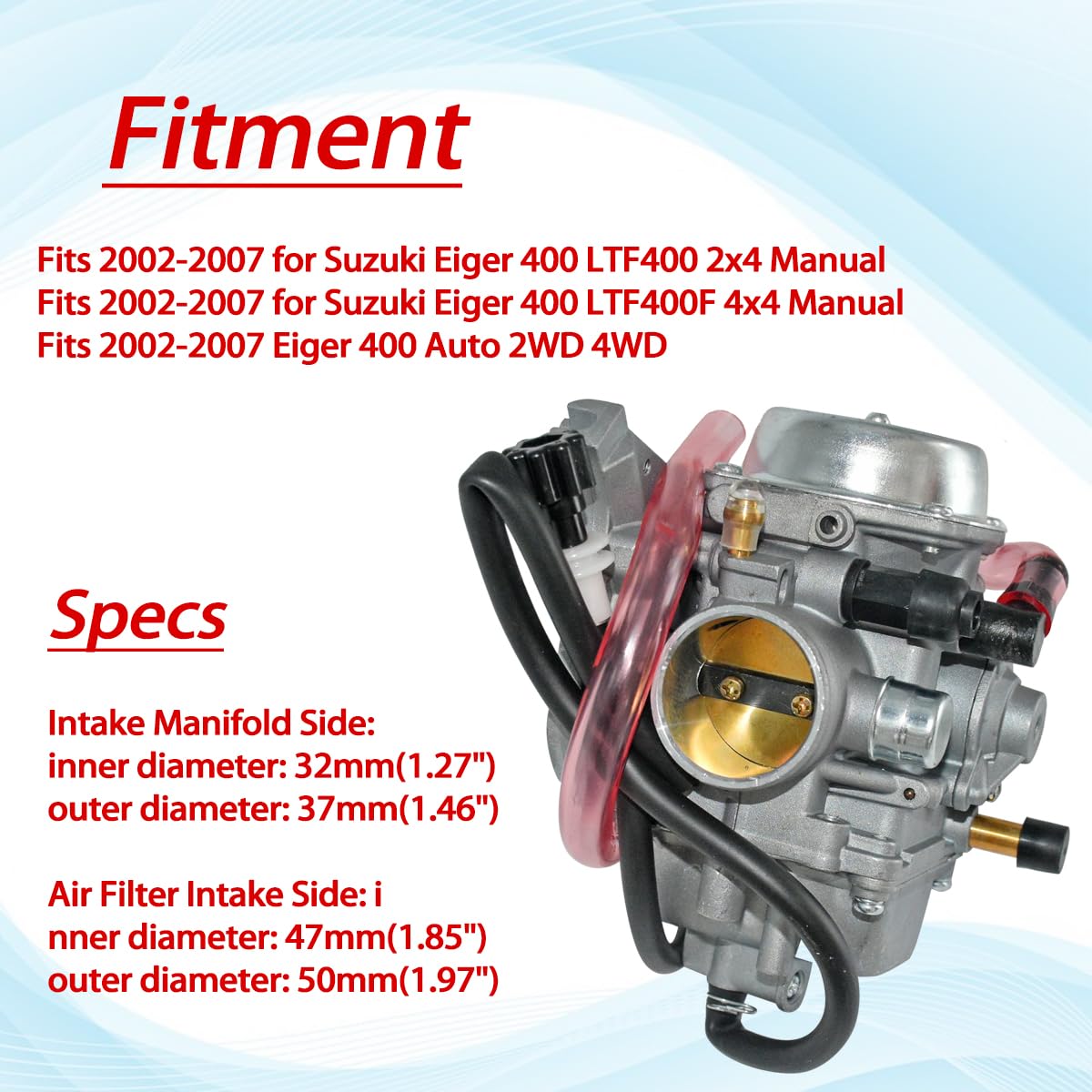 JDLLONG Carburetor Fit for Suzuki LT-F400 LTF400 LTF400F Eiger 400 4x4 2x4 2002-2007 Manual 13200-38F2V