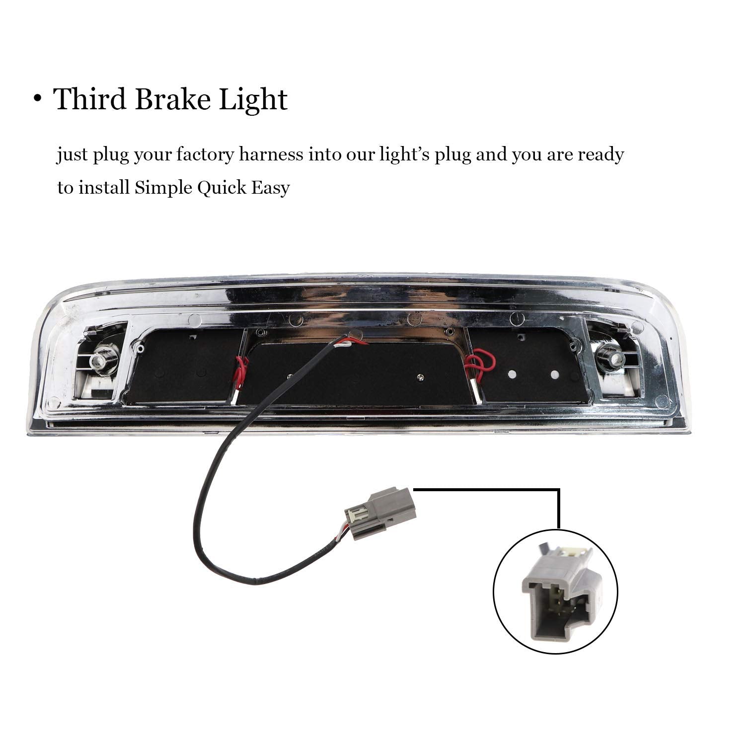 Tresound 3Rd Brake Light For 2014-2018 Chevrolet Silverado/Gmc Sierra Led Third Tail Light Rear Cargo Lamp High Mount Stop Light Chrome Housing + Smoke Lens