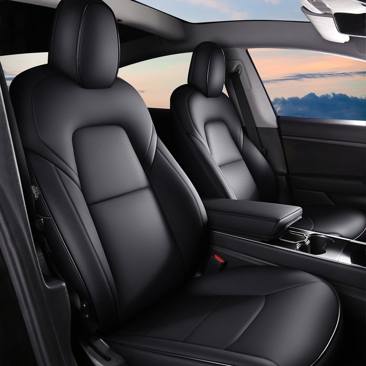 AOMSAZTO Car Seat Cover Fit for Tesla Model 3 2017 2018 2019 2020 2021 2022 2023 - Full Set Black Seat Covers