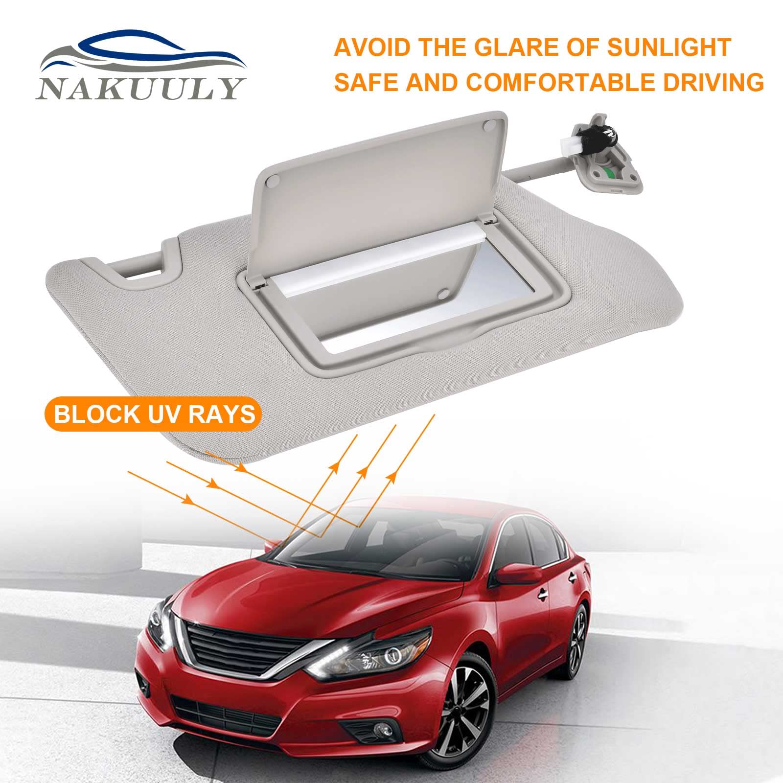 Nakuuly Right Passenger Side Sun Visor Gray With Light, Without Sunroof Compatible With Nissan Altima 2013 2014 2015 2016 2017 2018, Replaces # 96400-3Ta2A