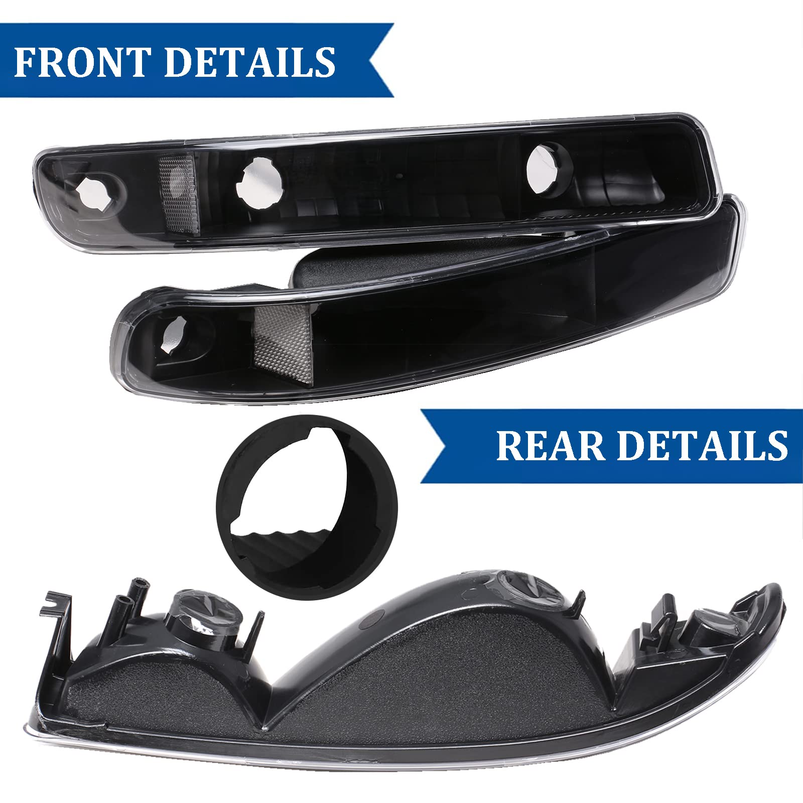 Apsve Headlight Assembly For 99-07 Gmc Sierra 1500, 99-04 Sierra 2500, 01-07 Sierra 1500Hd 2500Hd 3500Hd, 99-06 Yukon, 00-06 Yukon Xl 1500 2500 Headlights W/Bumper Signal Lamps, Black