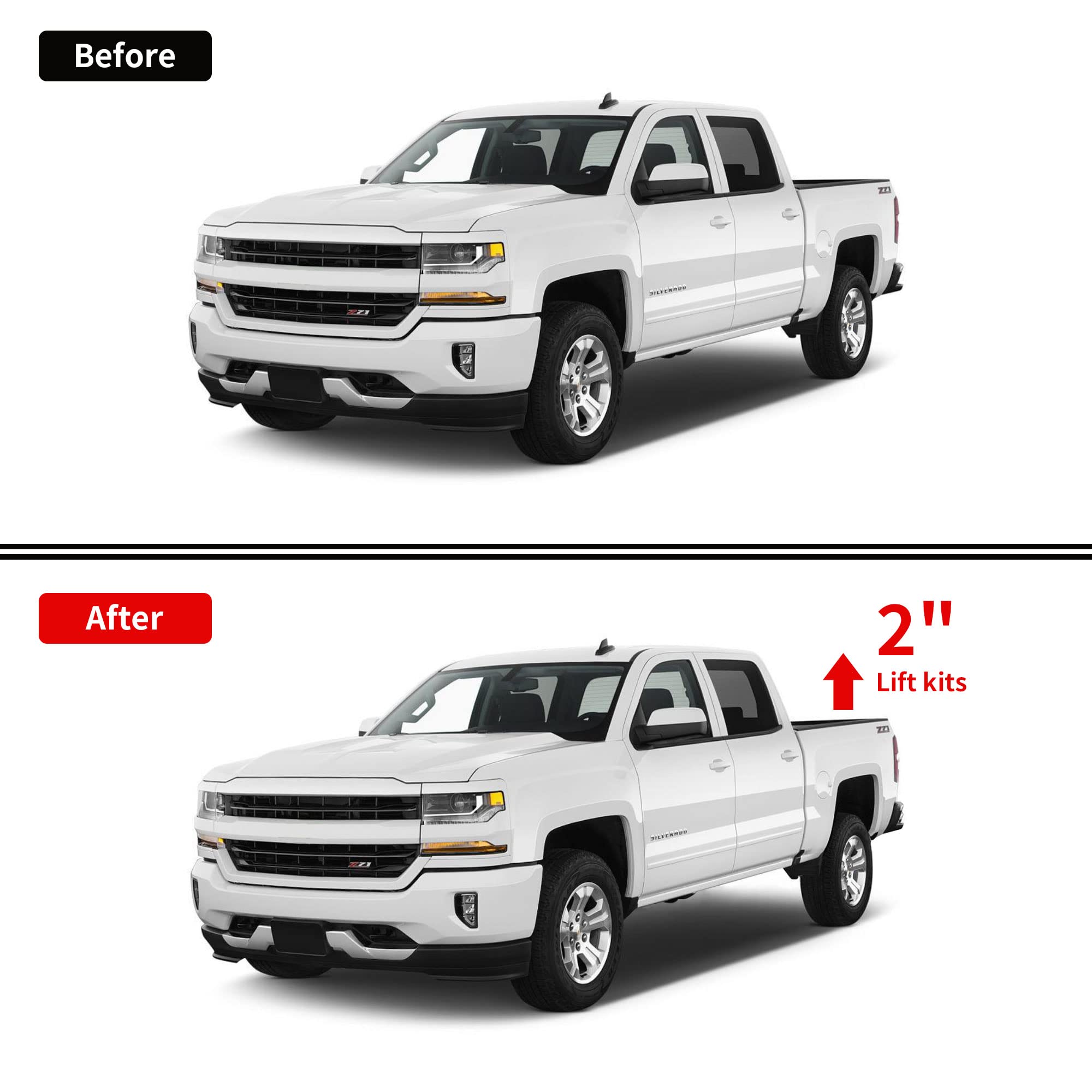 Flycle 2 Inch Rear Lift Blocks For Chevy Silverado 1500 Sierra 1500, 2'' Rear Leveling Kit Extended Square U-Bolts Compatible Wi