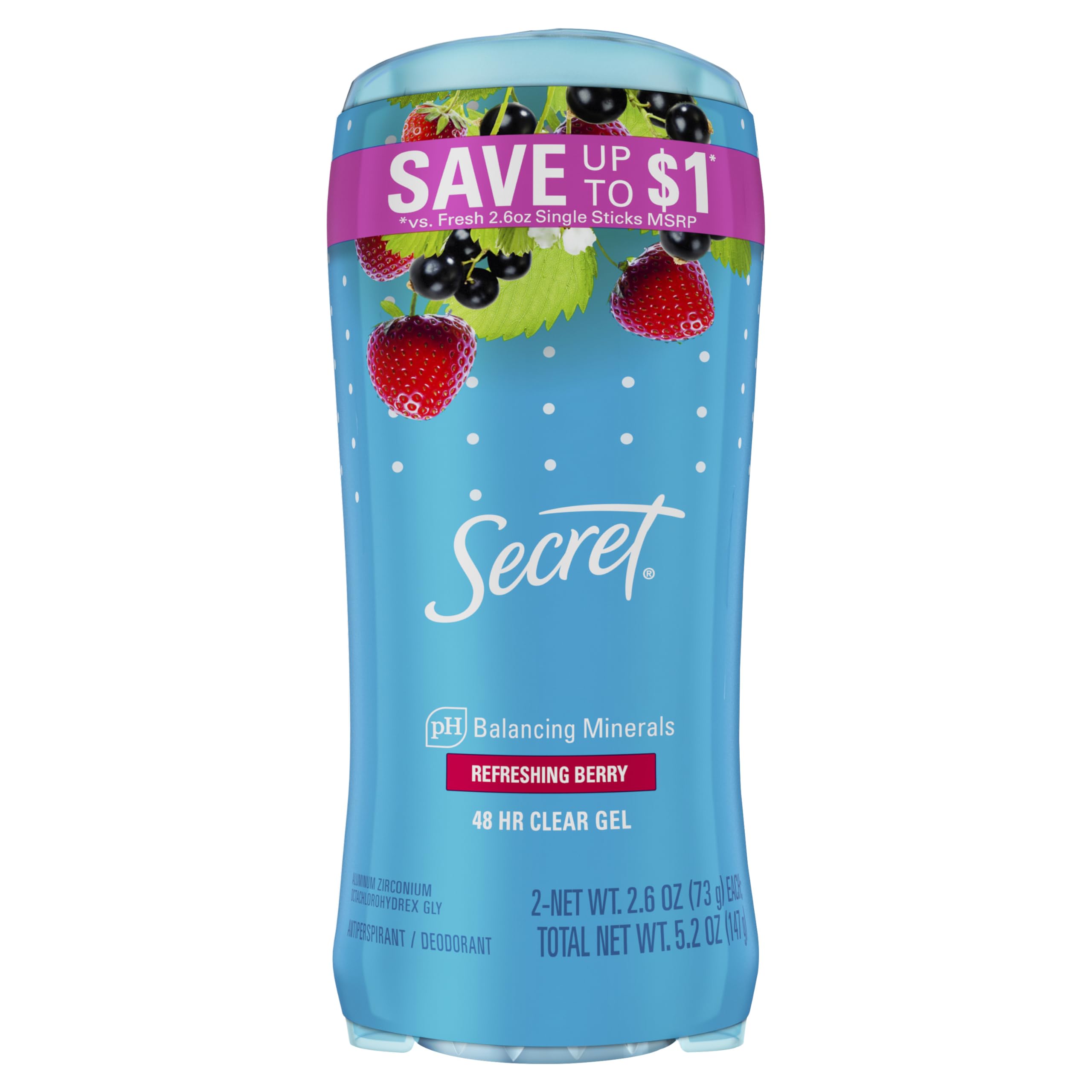 Secret Fresh Clear Gel Deodorant for Women  Summer Berry  2.6 oz each  Pack of 2-New