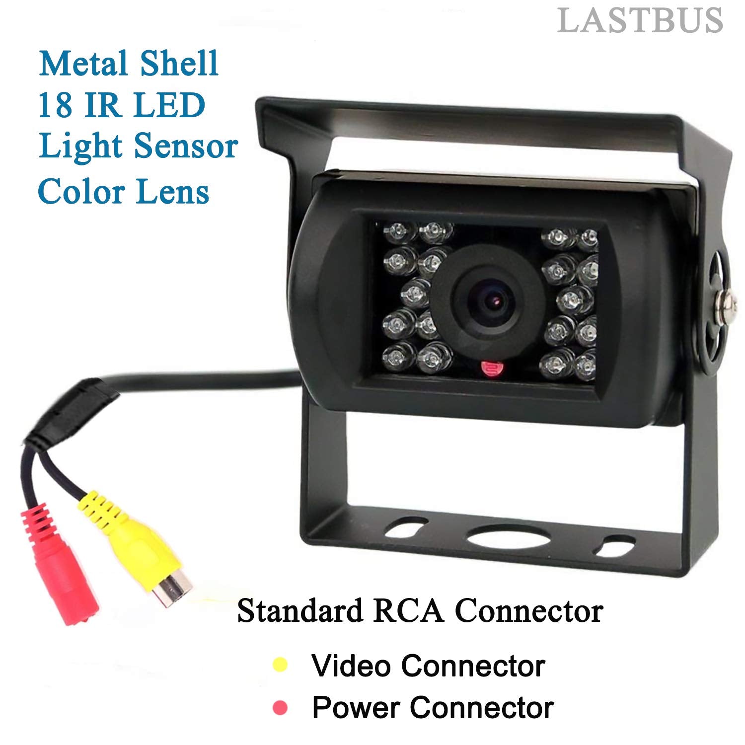 LASTBUS Waterproof Backup Camera with Night Vision, Wide Angle, RCA Connector for RV, Truck, Trailer, Van - Black-RCARearCam