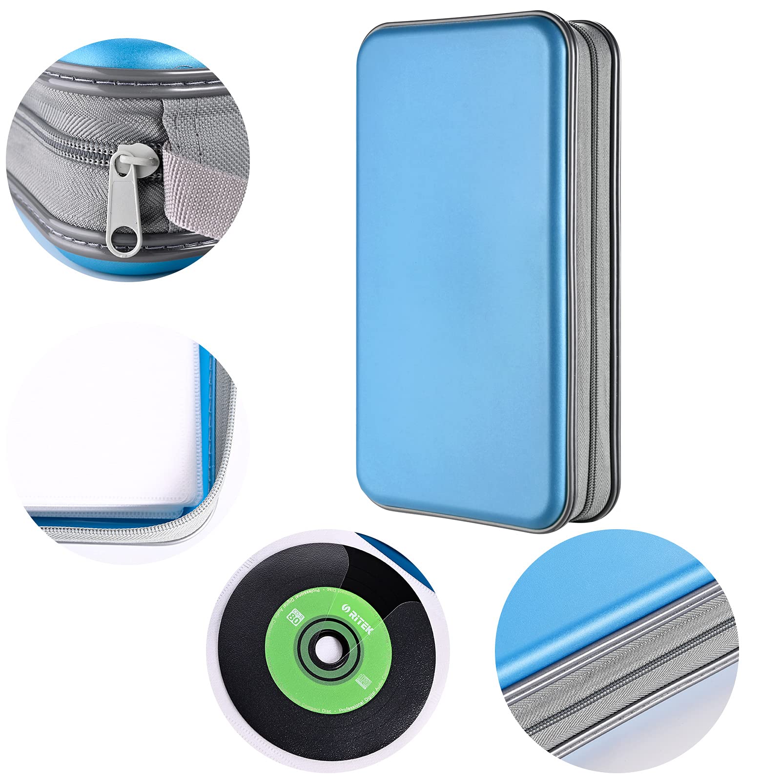 Liovode Dvd Case, 96 Capacity Cd Case Portable Cd Case Holder Storage Hard Plastic Dvd Cd Wallet Holder Organizer For Car(Sky Bl