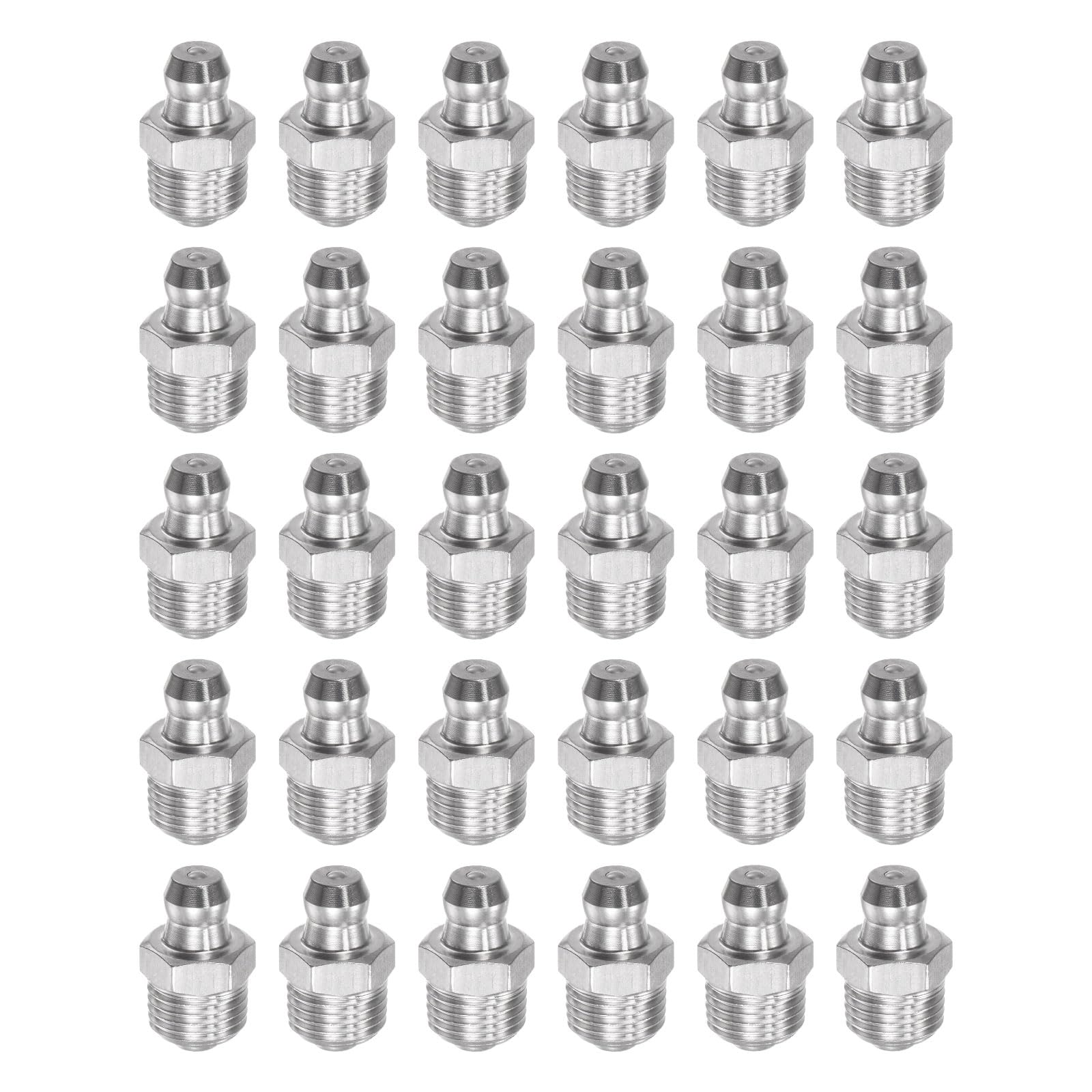 uxcell 304 Stainless Steel Straight Grease Fitting M10 x 1mm Thread Hydraulic Grease Fitting Accessories, 30Pcs