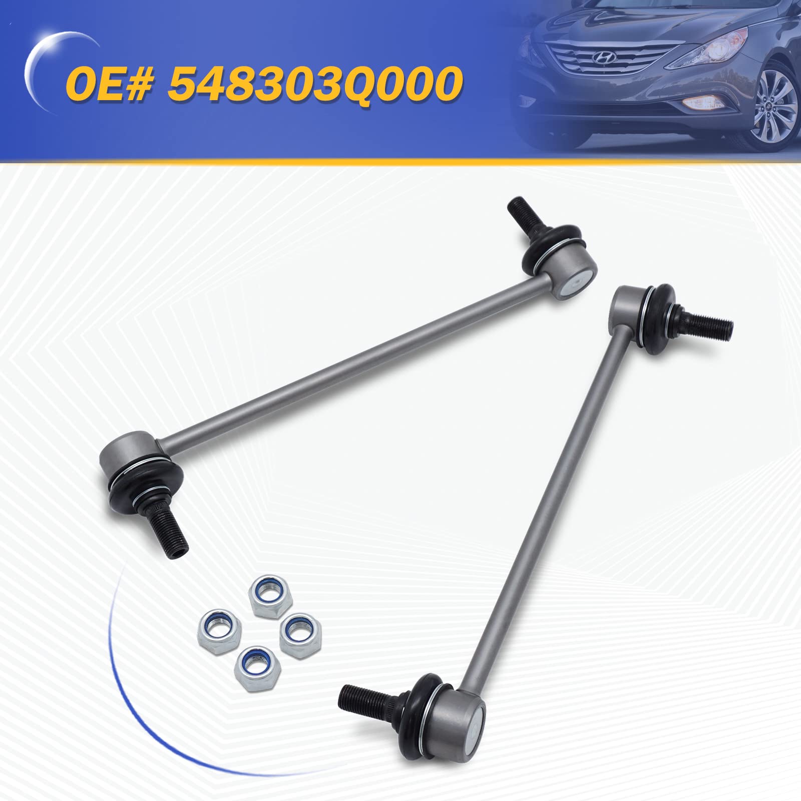 10.63 Zinc-Nickel Alloy Front Left & Right Stabilizer Sway Bar Links For Hyundai Azera 12-17, ­Sonata 12-15, Kia Cadenza 14-16, Optima 12-16 54830-3Q000