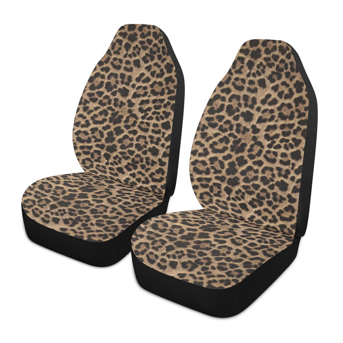 LONSANT Brown Leopard Print Car Seat Covers Set of 2,Abstract Cheetah Pattern Wild Animal Skin Texture Universal Auto Front Seat
