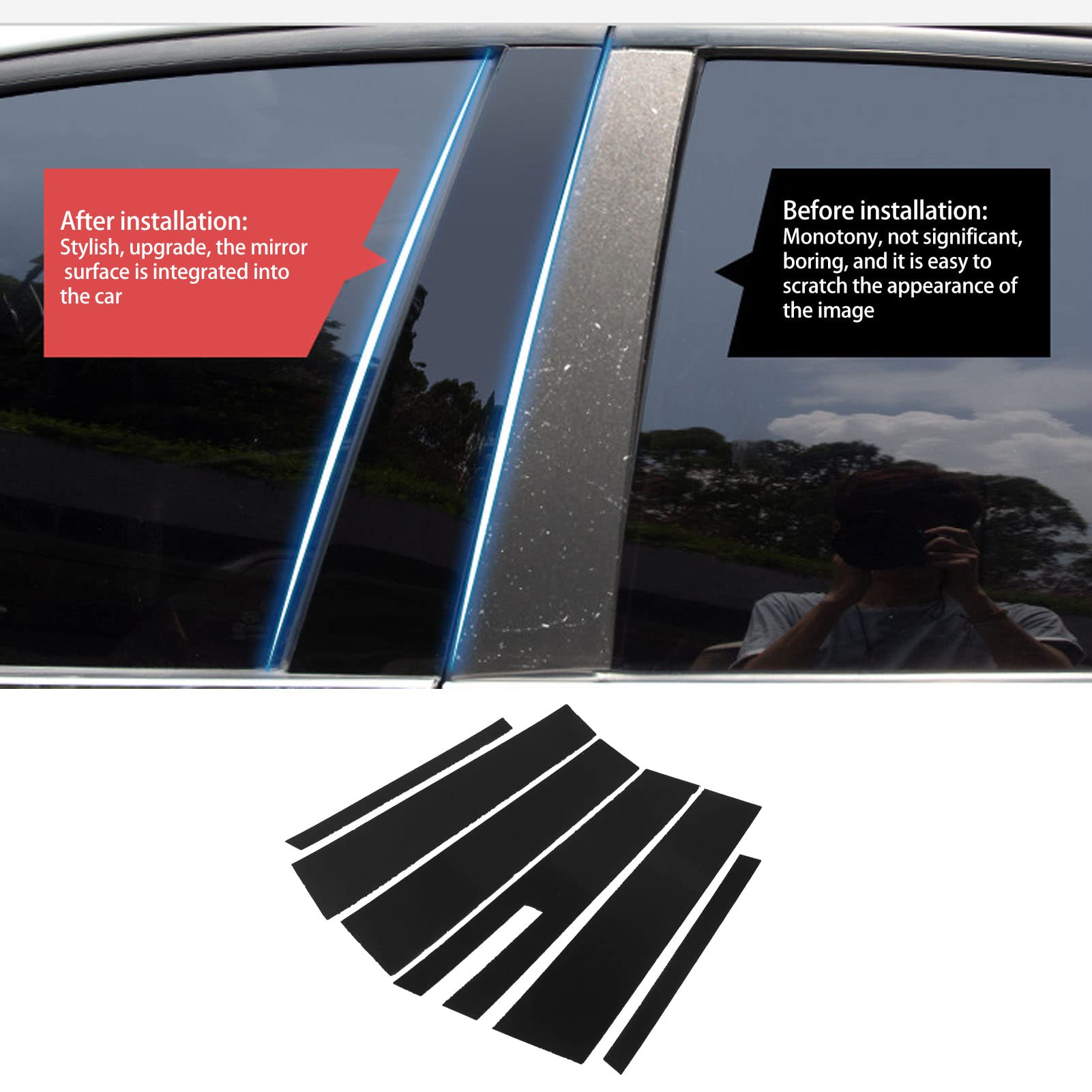 Side Door Window Cover Trim,Glossy Black Pillar Posts Decal Sticker (Taurus 2010-2019)