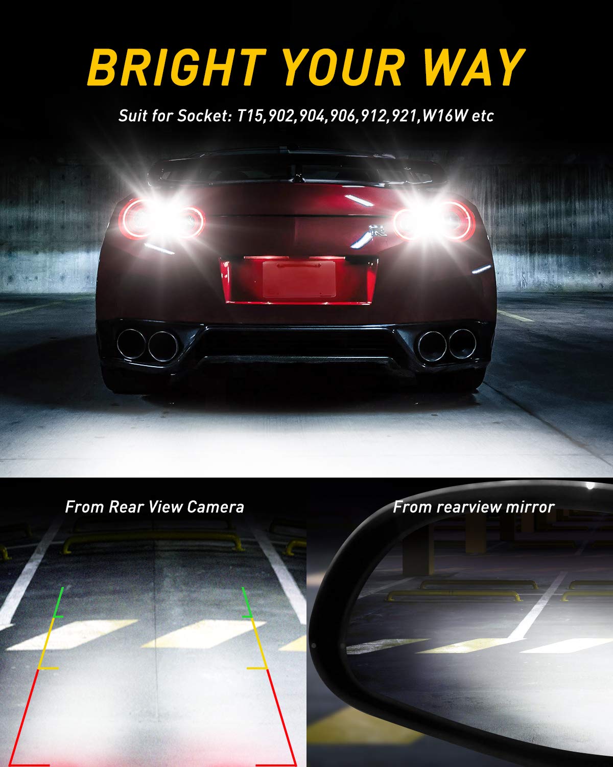 Auxito Error Free 912 921 Led Bulb Reverse Lights Backup Lights 4000 Lumens/Pair Extremely Bright Csp 9-Smd 906 W16W T15 Led Bul