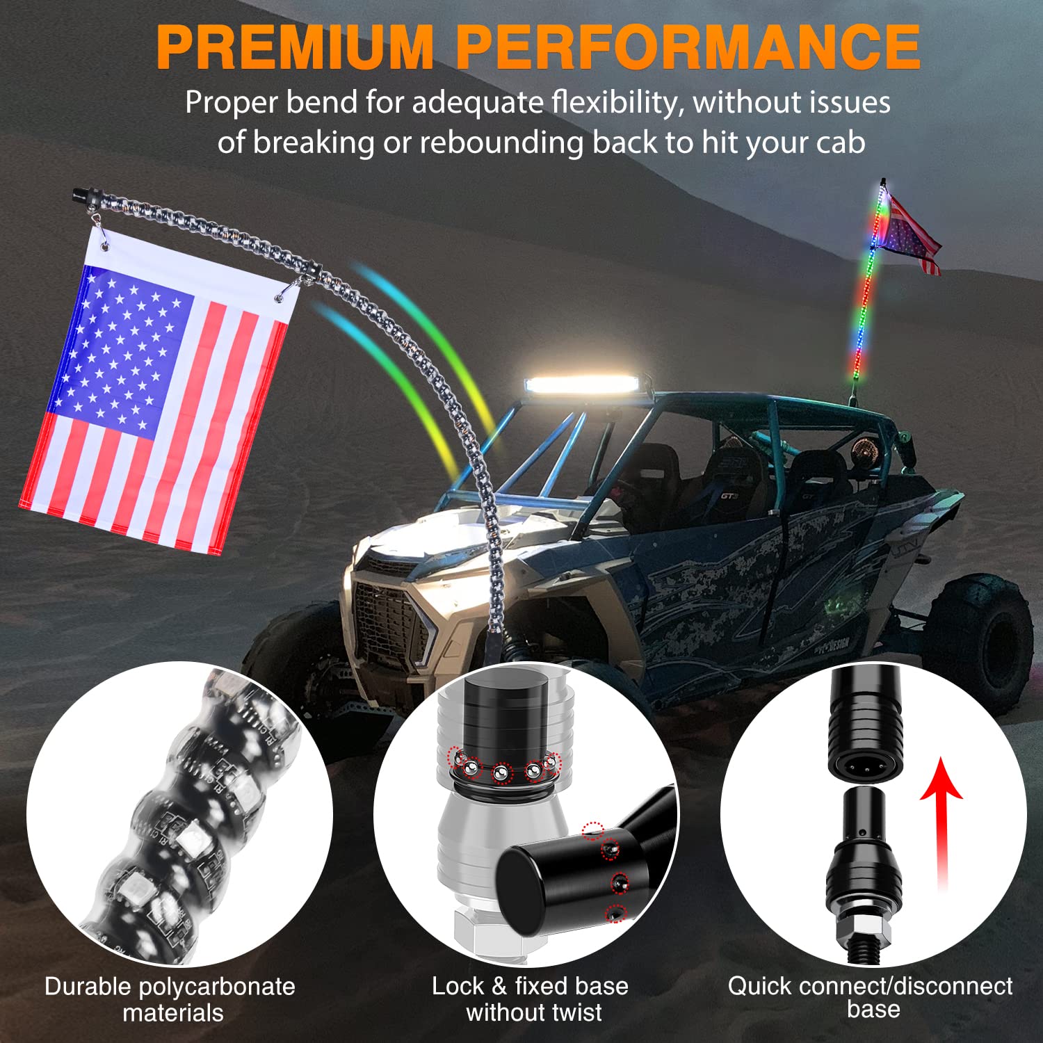 Nilight 1Pc 3Ft Spiral Rgb Led Whip Light W/Rgb Chasing/Dancing Lights Rf Remote Control Lighted Antenna Whips For Can-Am Atv Ut