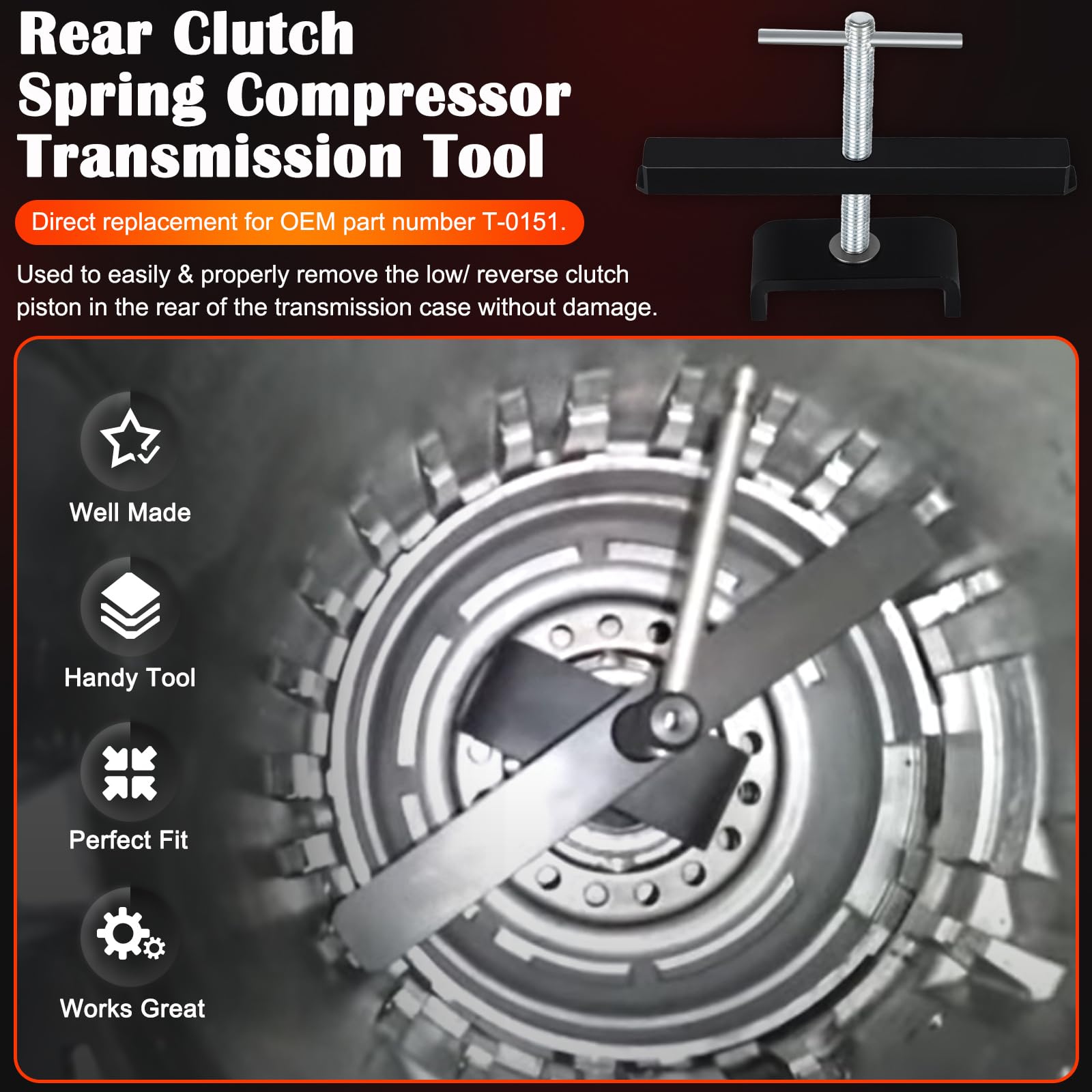 Bonbo T-0151 Rear Clutch Spring Compressor Transmission Tool - 4L60E Low & Reverse Spring Compressor, Compatible With Gm 250 250C 350 350C 700R4 4L60 4L60-E 4L65E 4L70 4L70E 4T80-E