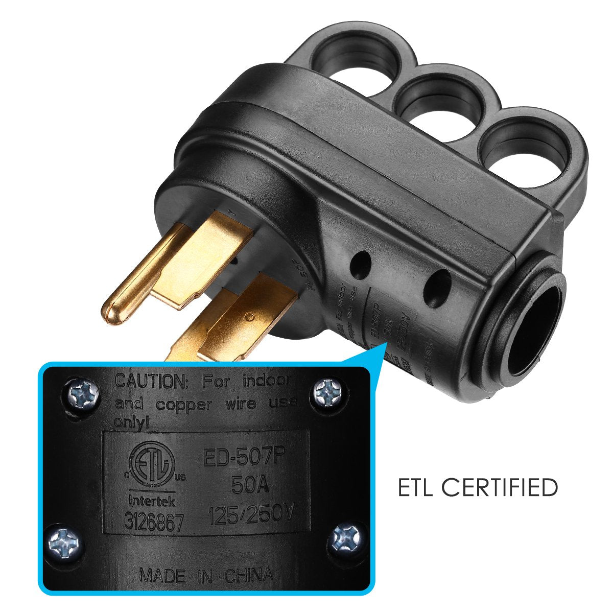 Miady 50Amp Rv Replacement Male Plug With Easy Unplug Design, Etl Certified