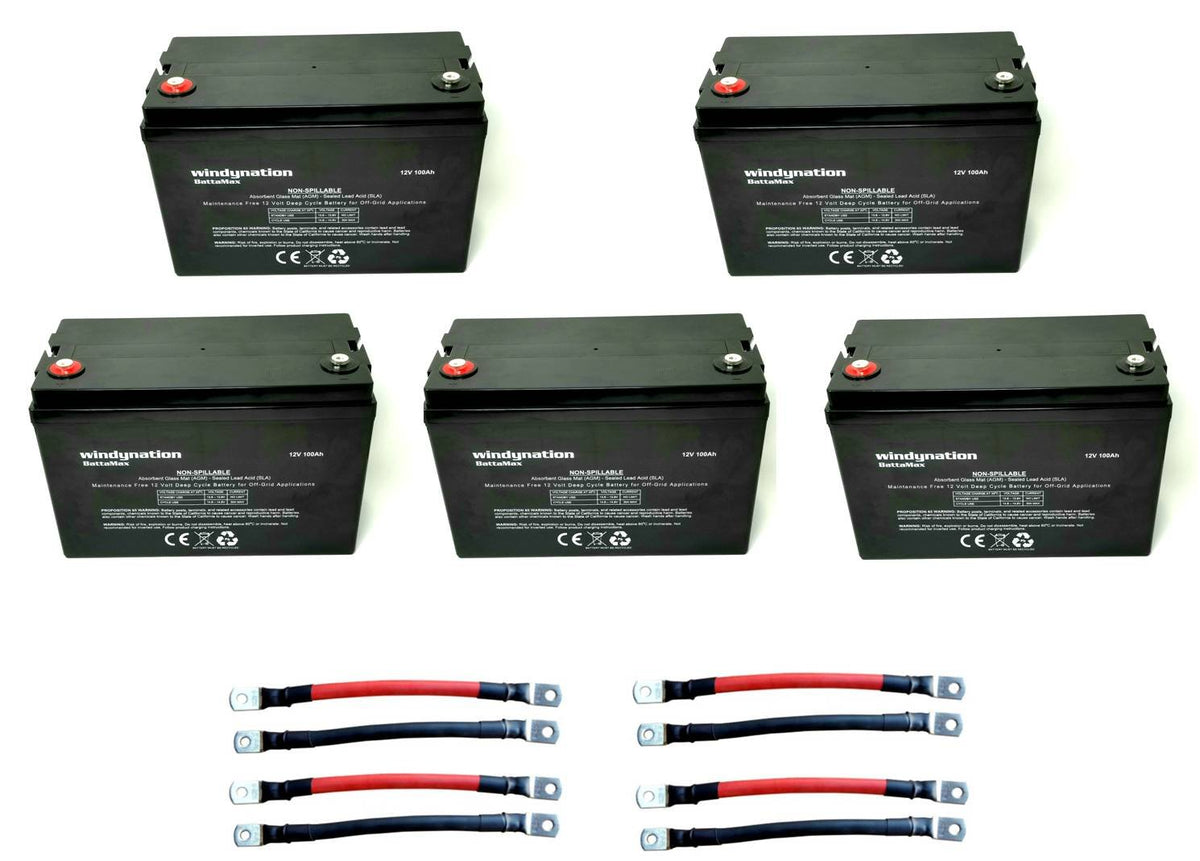 Windynation 5Pcs 100 Amp-Hour 100Ah 12V 12 Volt Agm Deep Cycle Sealed Lead Acid Battery - Solar Rv Ups Off-Grid (5 Pcs 100 Amp-H