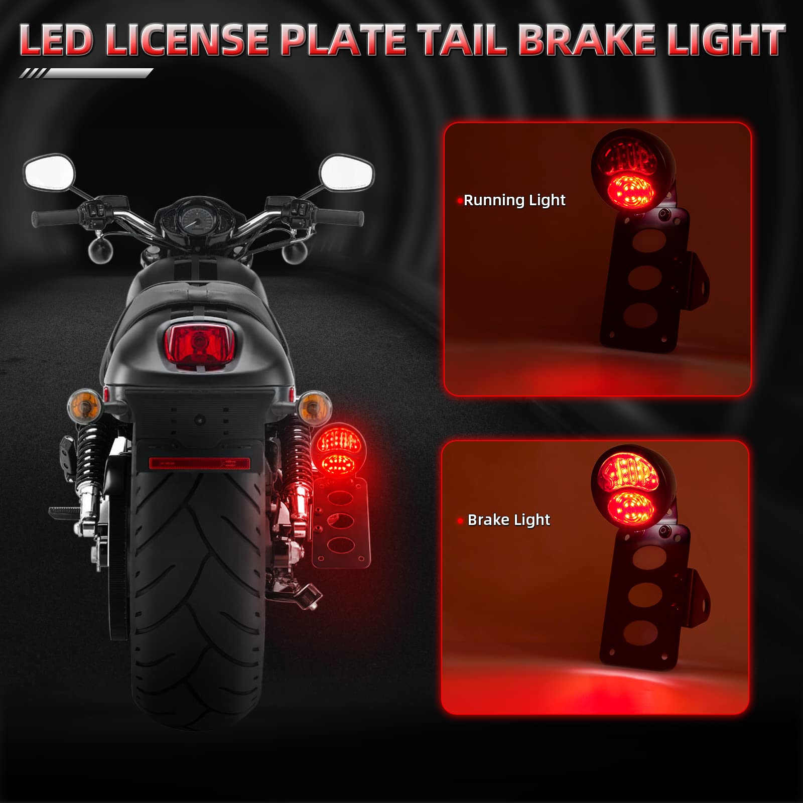 Amazicha 3/4 Axle Mount License Plate Bracket with LED Brake Tail Light for Harley Davidson Sportster Bobber Chopper Cafe