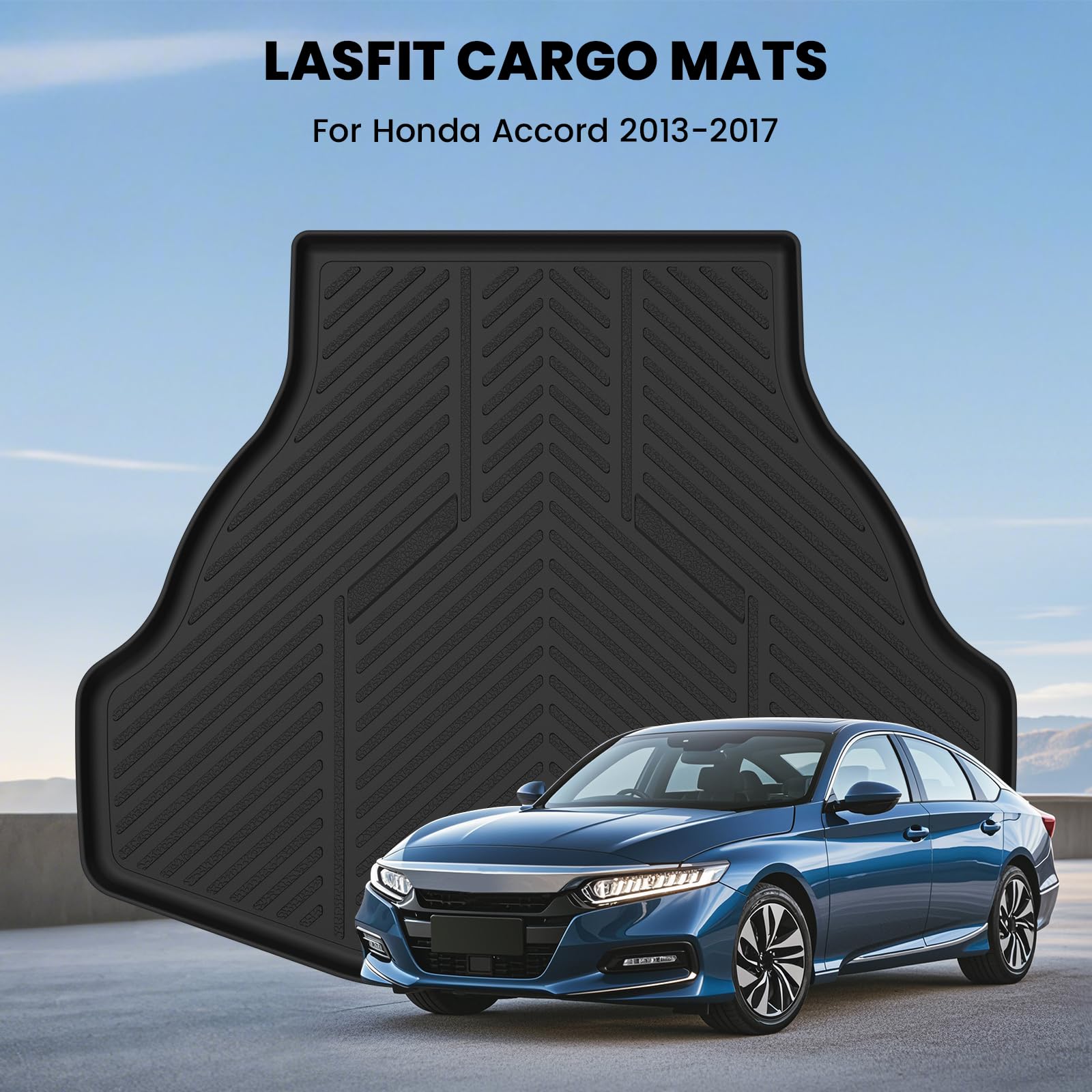 LASFIT Trunk Mat for Honda Accord 2013 2014 2015 2016 2017 Sedan Only, All Weather Custom Fit TPE Cargo Mat Trunk Tray Cargo Tra