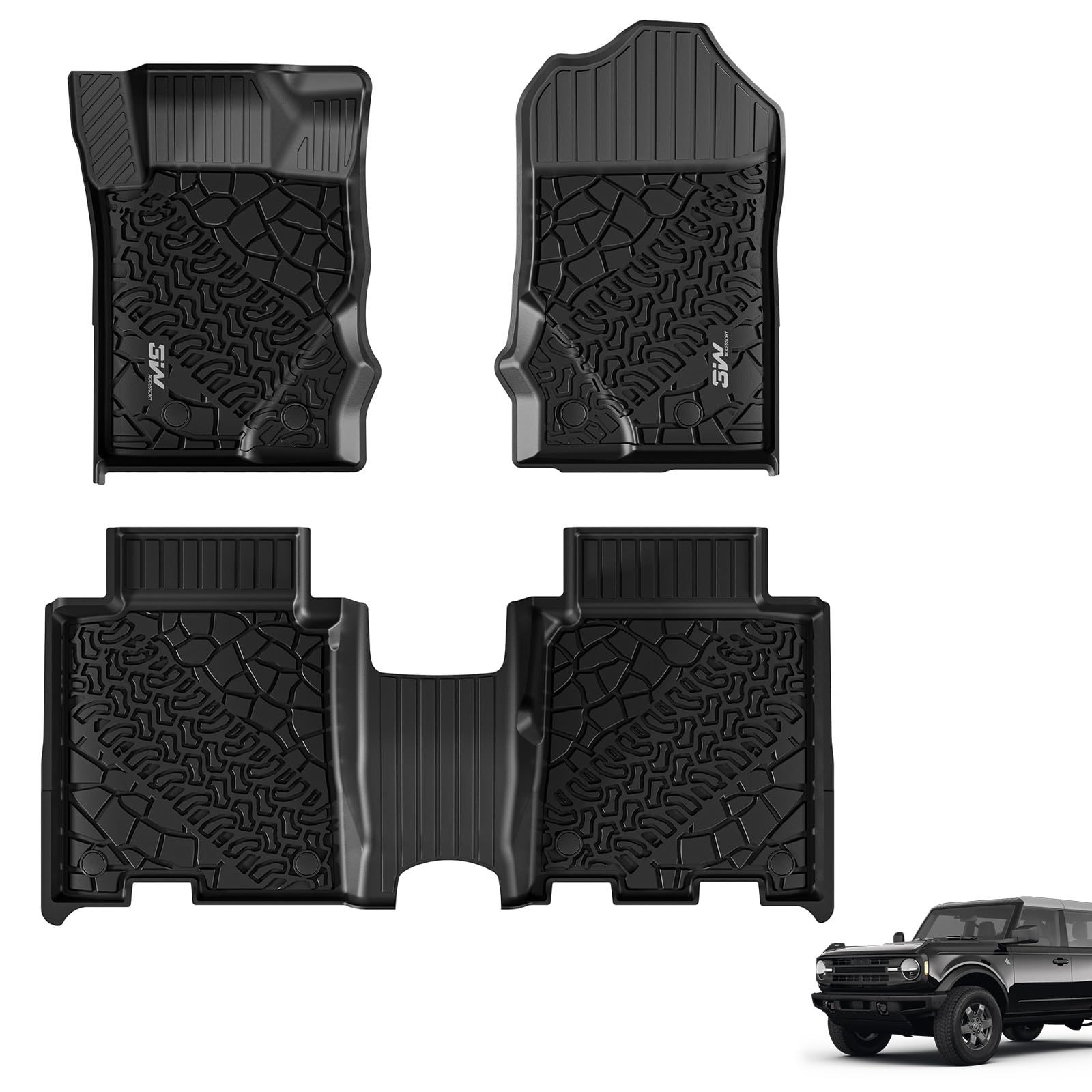 3W Floor Mats Fit For 2021 2022 2023 2024 2025 Ford Bronco 4 Door Tpe All Weather Car Accessories Custom Fit Floor Liner 1St And