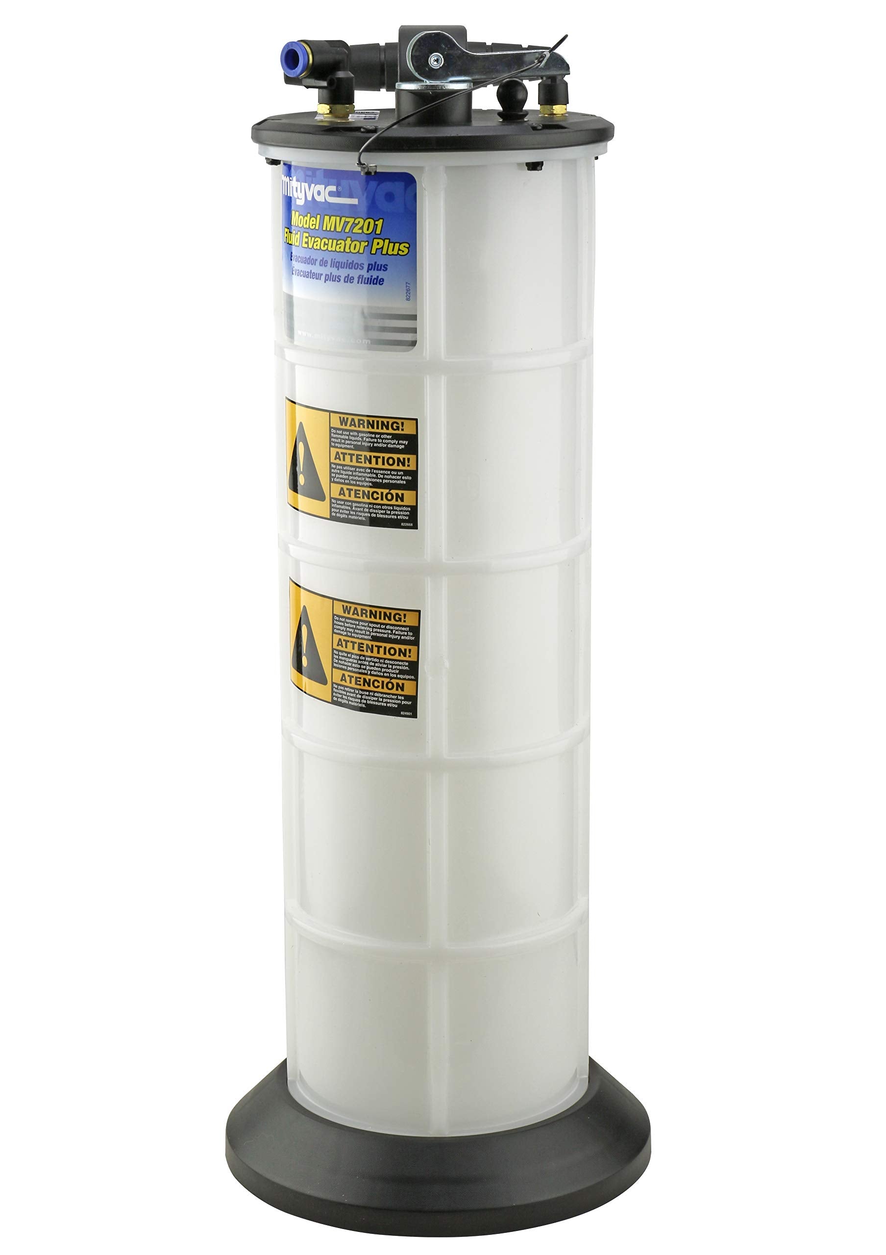 Mityvac 7201 2.3 Gallon Fluid Evacuator Extractor and Dispensing Pump, Push Button, Manual Operation, Chemical-Resistant Polyethylene, Automatic Overflow Prevention, Quick-Drain Spout, Large Base