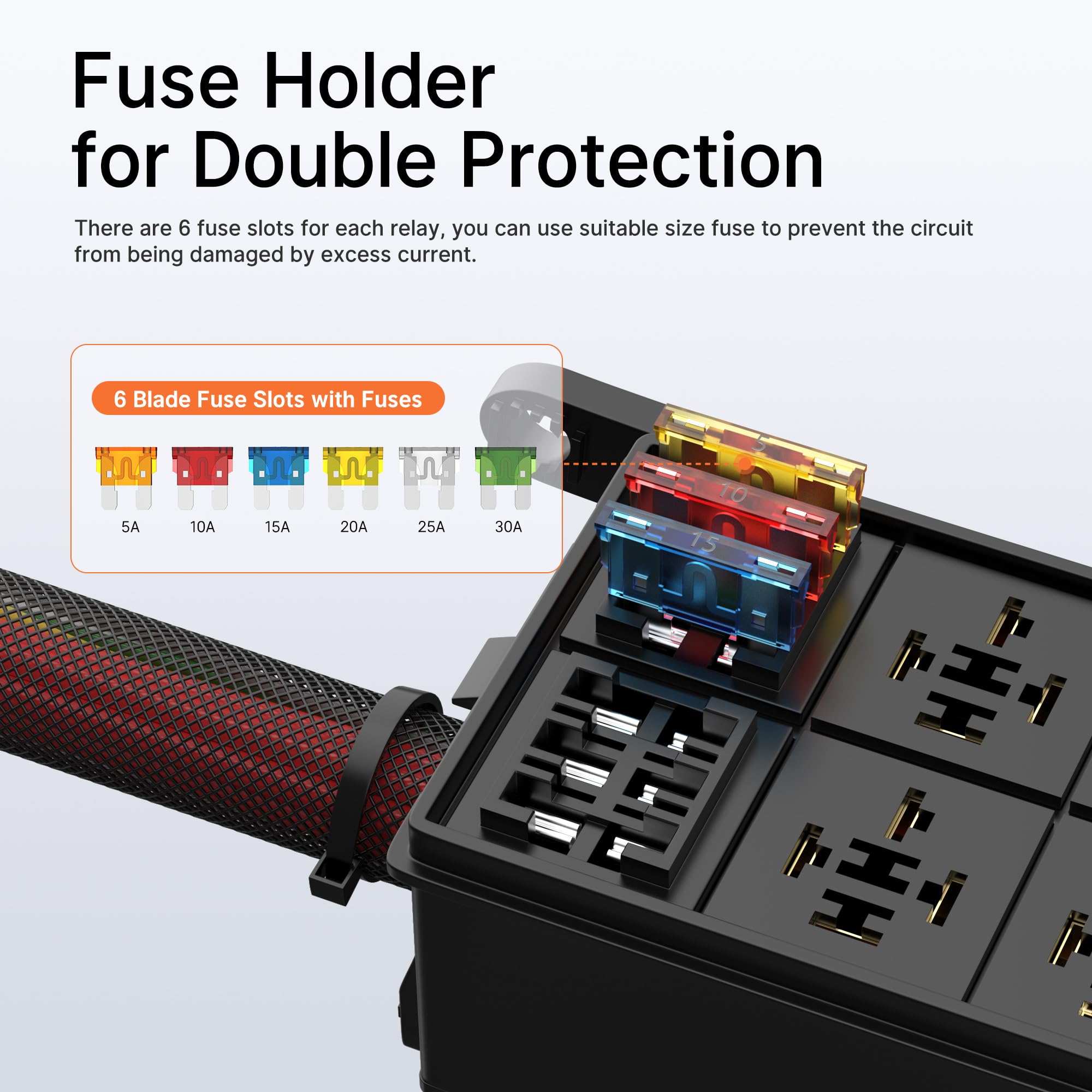 DAIERTEK 12V Waterproof Relay Box, 6 Way Pre-Wired with 12 AWG, ATC/ATO Fuse Block for Automotive, Marine, and Boat Use