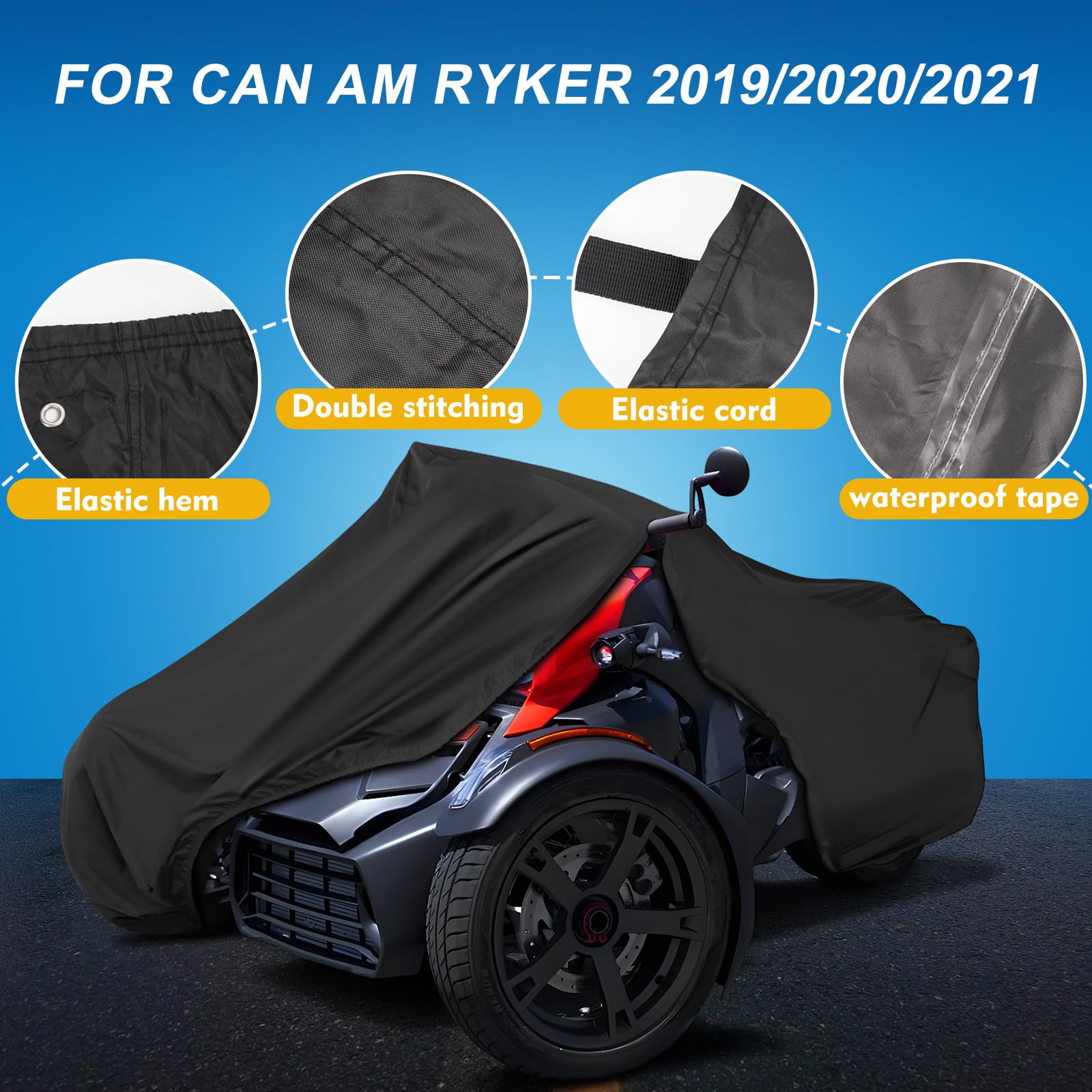 For Ryker Full Cover Compatible With Can-Am Ryker 300D Oxford Fabric Protector From Dust Dirt Snow Rain Sun Rays(Black)