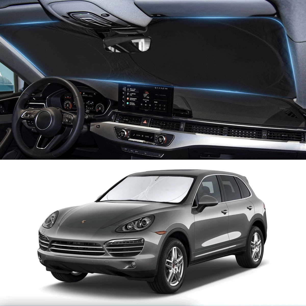 Custom Fit Cayenne Windshield Sunshade For 2019-2023 2024 2025 Upgrade Porsche Cayenne Front Window Sun Shades Shield Cover For