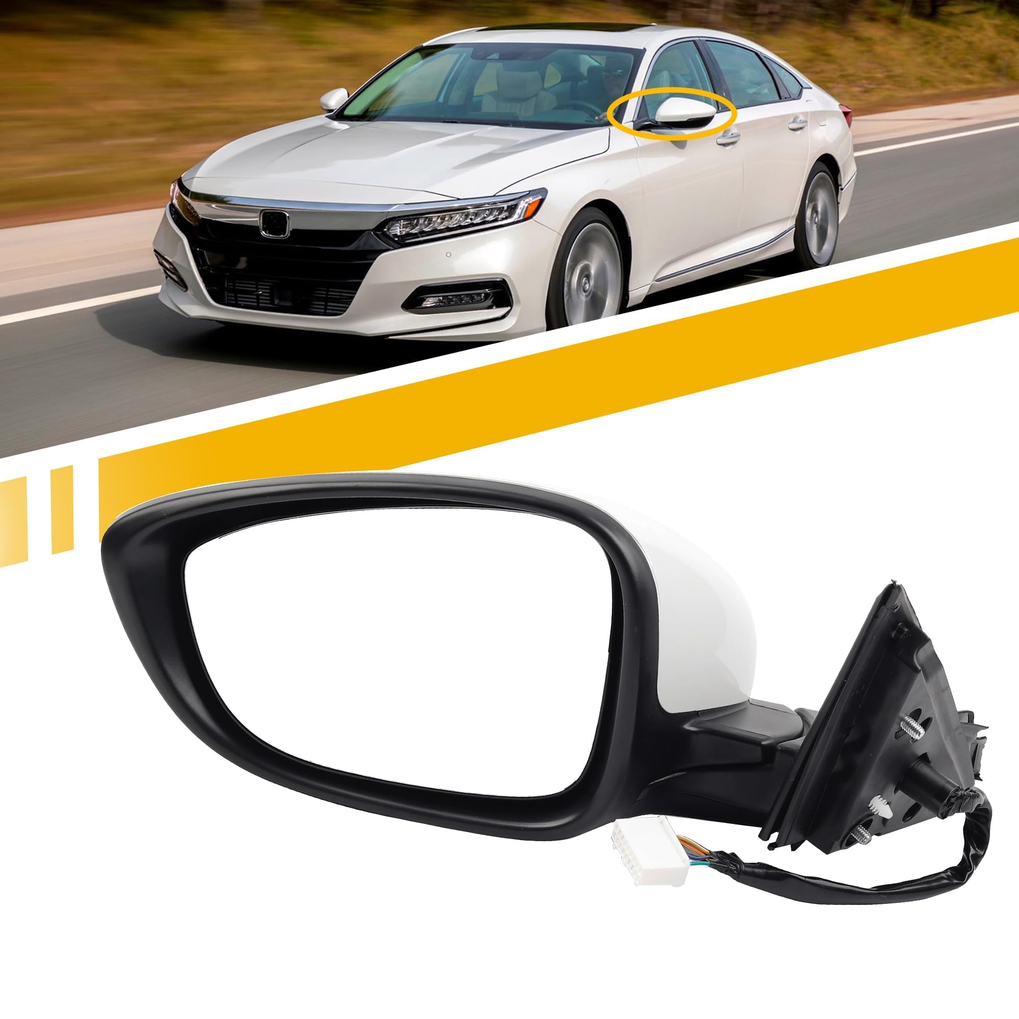 Dasbecan Left Driver Side Door Mirror Compatible with Honda Accord LX Sport 1.5T 2018-2022 Power | Non-Heated | Paint to Match R