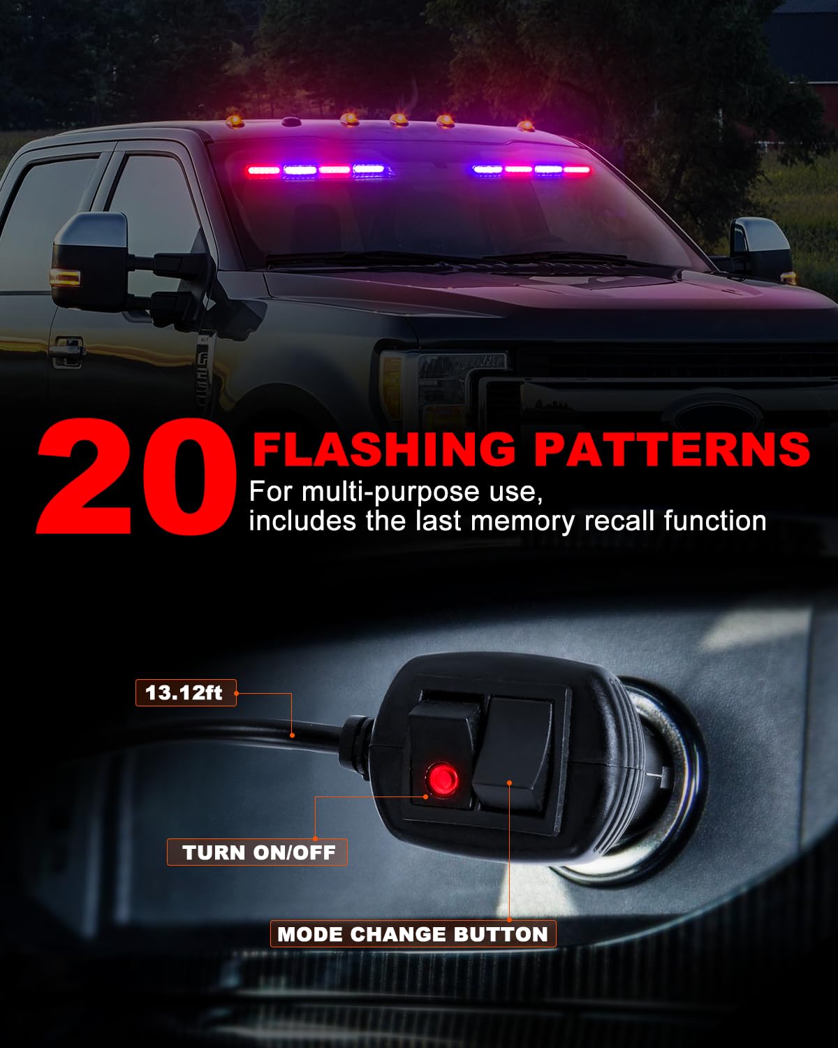 Hlauto 6Z4J Emergency Dash Strobe Lights: 2X16.8 Inch Red Blue Safety Lights, 48 Led Flashing Warning Hazard Interior Windshield