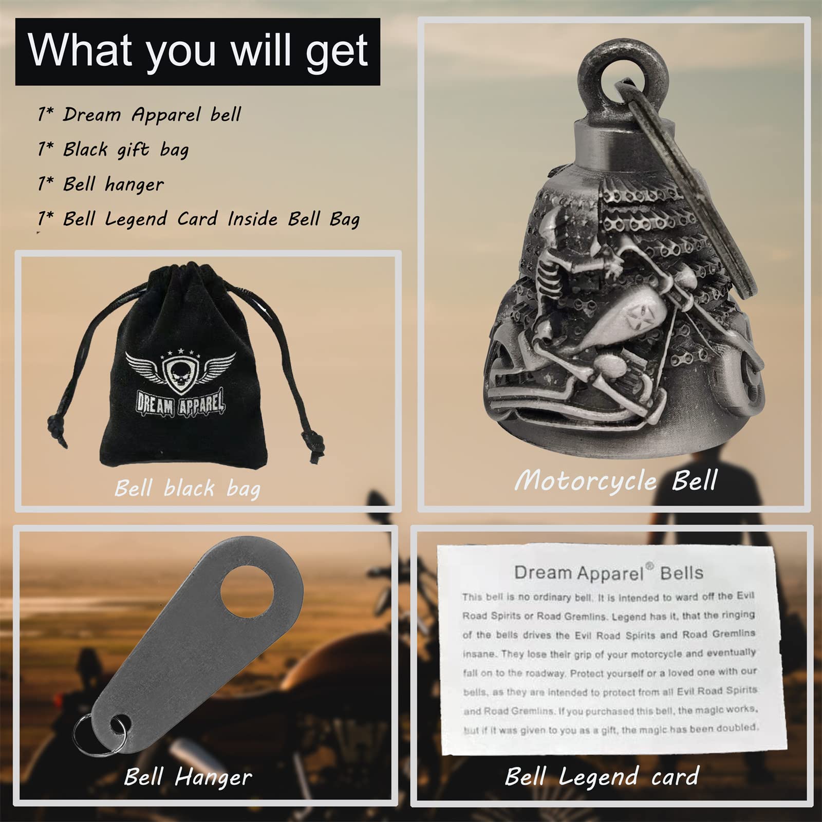 Dream Apparel Motorcycle ride bell for bikers,heavy spirit bells accessory and key chain for luck (DBL14-L Chopper)