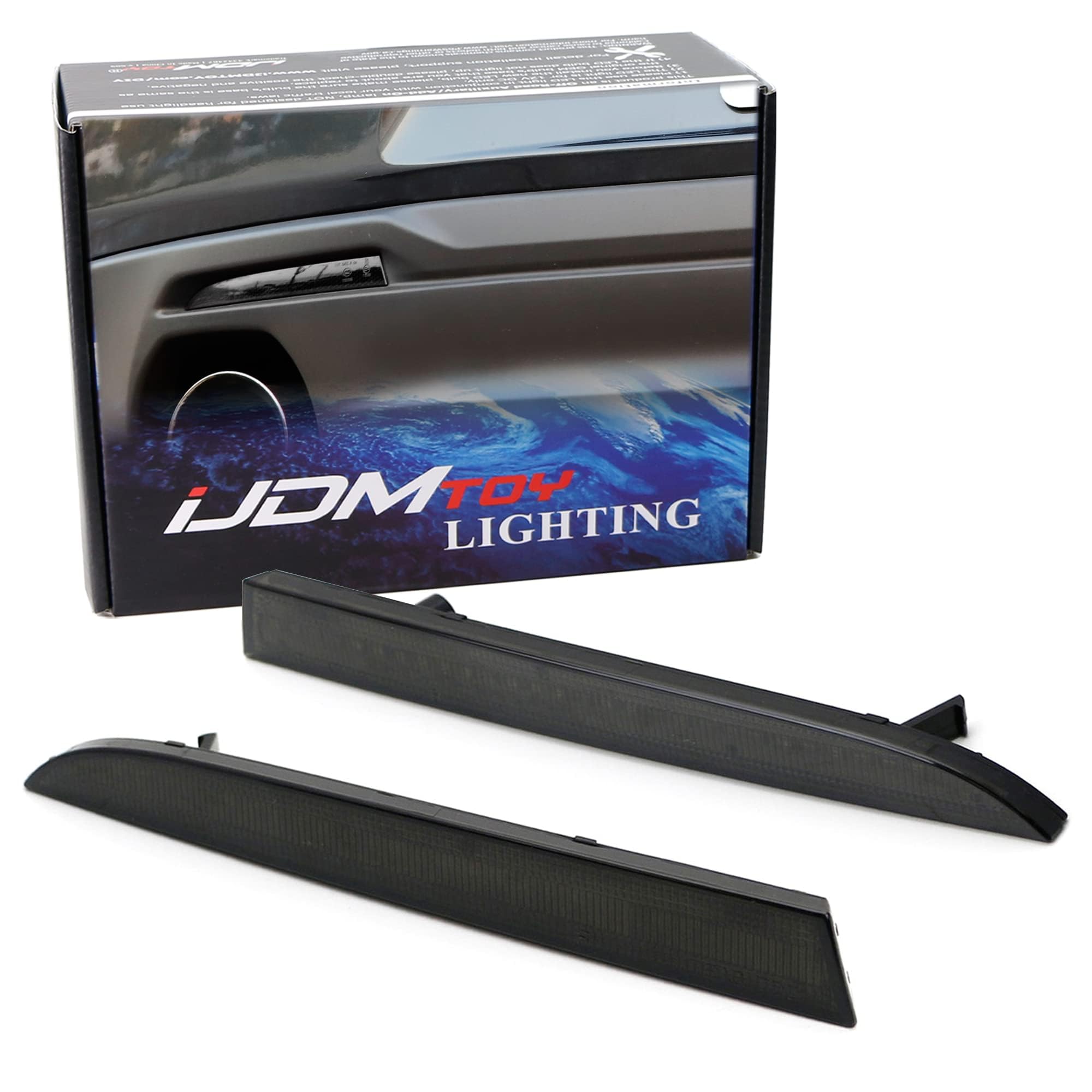 Ijdmtoy Black Smoked Lens Rear Bumper Reflector Lenses Compatible With 2016-Up Chevrolet Camaro, Oe-Spec Lh Rh Assembly