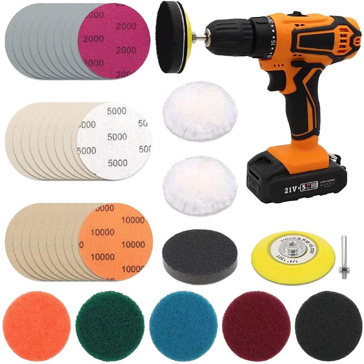 3 Inch Car Headlight Restoration Kit, Car Polishing Sanding Discs Assortment 2000 To 10000 Grit With 1/4 Inch Shank Backing Pad,