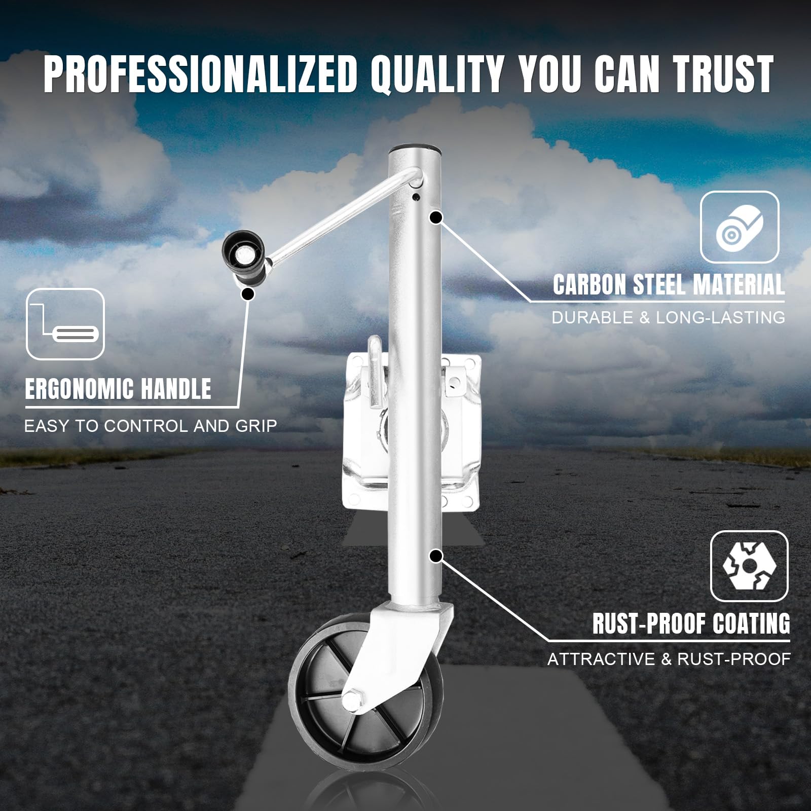 Torin 1000 Lbs Trailer Jack With Wheel, Heavy Duty Swivel Boat Trailer Jack Single Whee, 10'' Lift, Bolt-On Trailer Tongue Jack