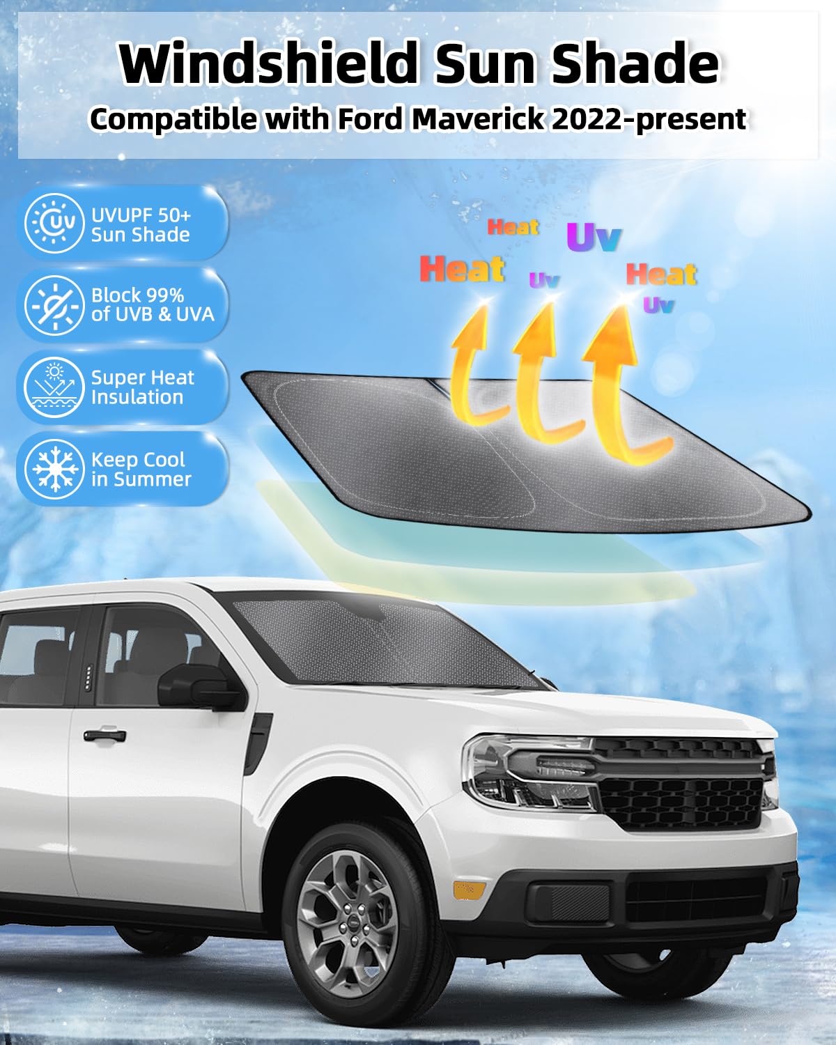 Mixsuper Liner Windshield Sun Shade For Ford Maverick 2022-2025 Windshield Sunshades For Maverick Accessories Front Window Sun S
