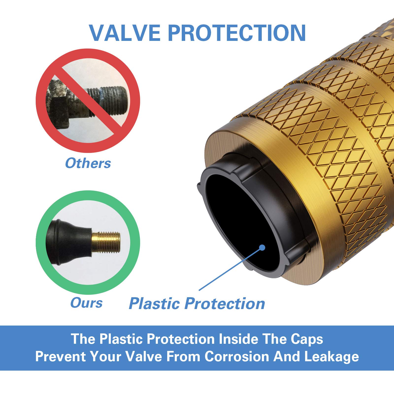 Ckauto Tire Valve Stem Caps, Golden Yellow, 4 Pcs/Pack, Anodized Aluminum Tire Valve Cap Set, Corrosion Resistant, Universal Ste