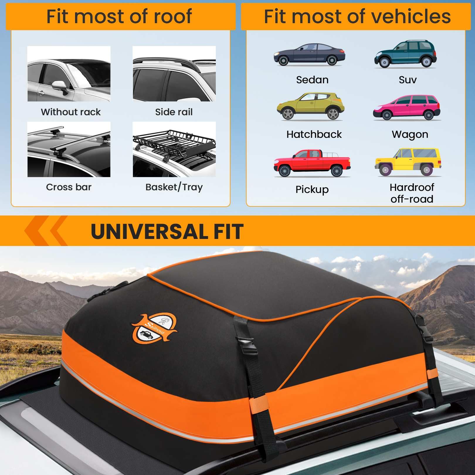 Sailnovo Rooftop Cargo Carrier, 15 Cubic Waterproof Soft-Shell Car Roof Cargo Carrier For Top Of Vehicle With/Without Roof Rack,