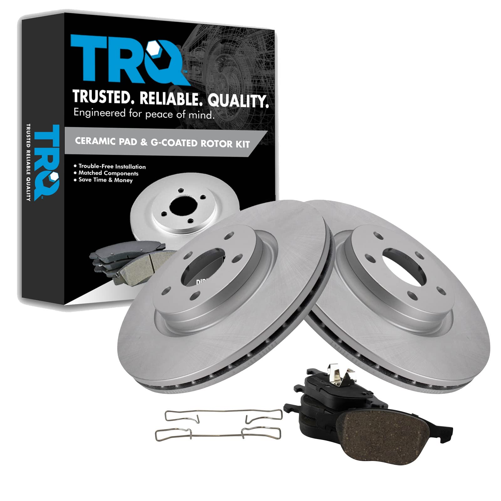 Trq Front Brake Pad & Rotor Kit Ceramic Premium G-Coated Compatible With 2014-2017 Ford C-Max 2013-2016 Escape 2012-2013 Volvo C
