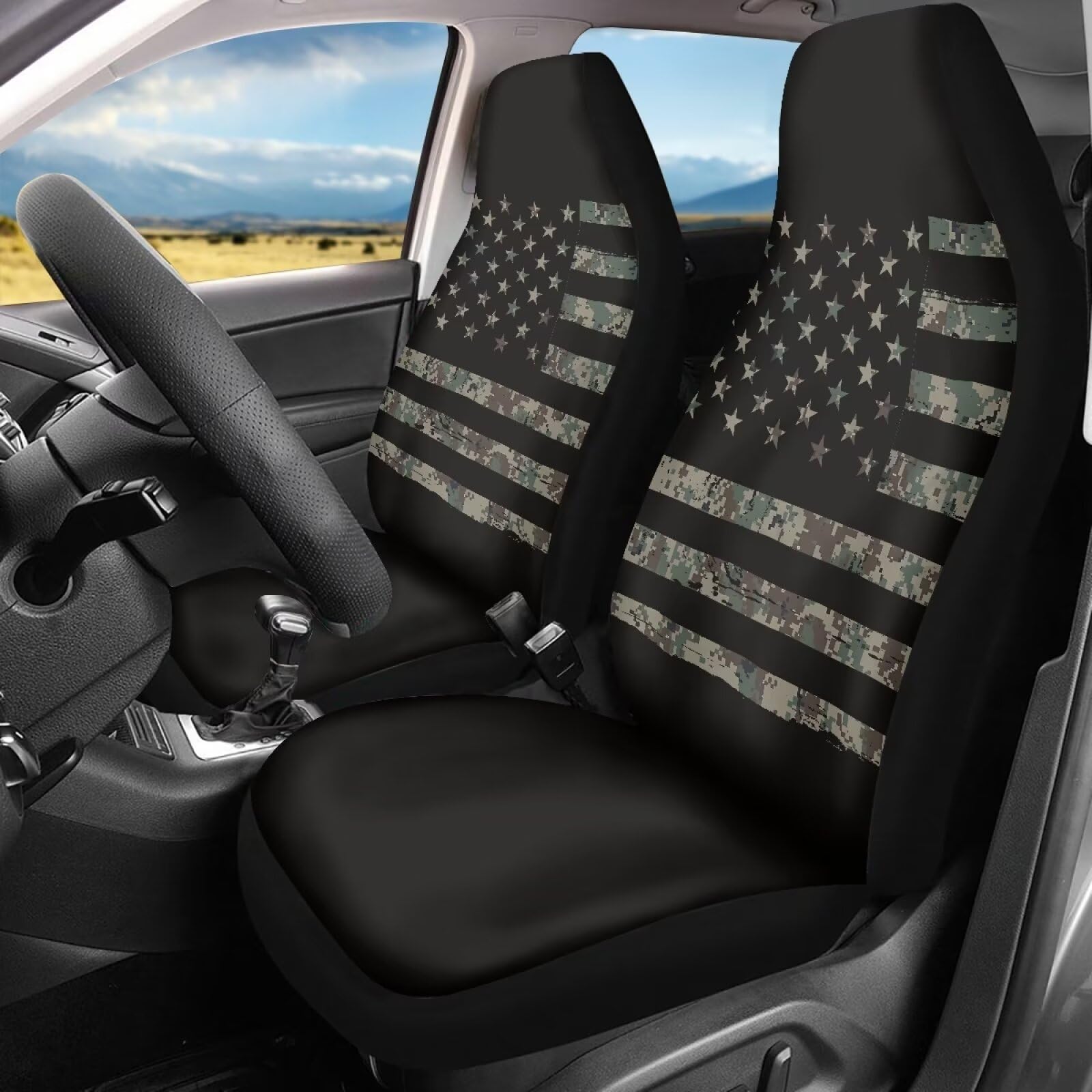 Salabomia American Flag Car Seat Cover for Women Men, Universal Fit Auto Seat Cover 2 Piece Stretchy Breathable Bucket Vehicles 