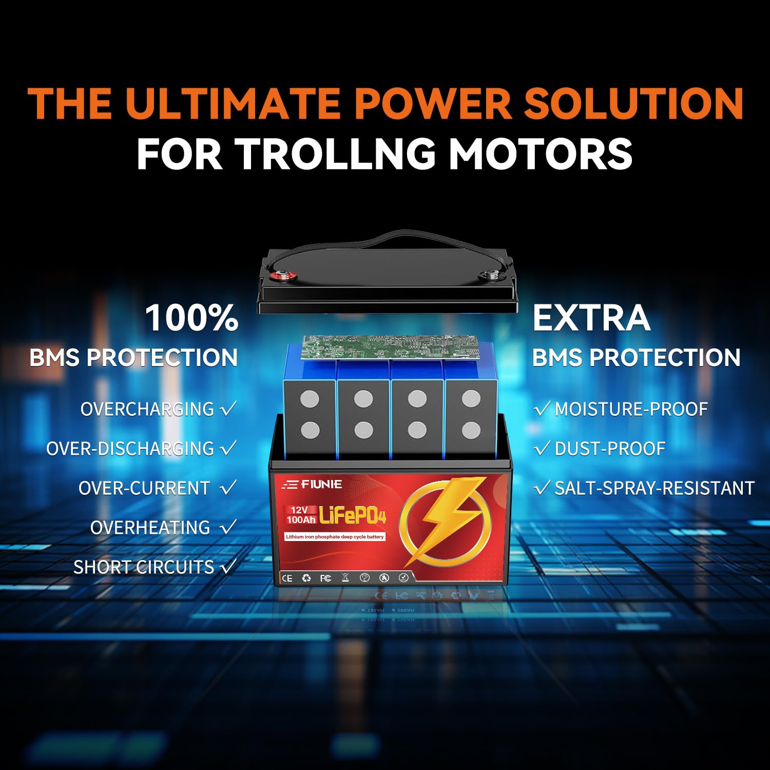 12V 100Ah Lithium Battery With Bluetooth For Trolling Motor, Rv, Comping, Marine, Solar, Off-Grid, Lifepo4 Battery Deep Cycles R