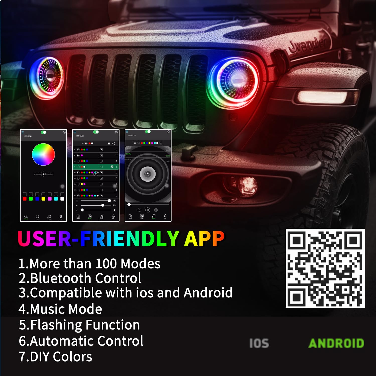 Beeyeo 7 Inch Led Headlights With Drl & Turn Signal & Hi/Lo Beam 7'' Round Headlight For 1997-2017 Wrangler Jk Jku Tj Lj Cj, Dot