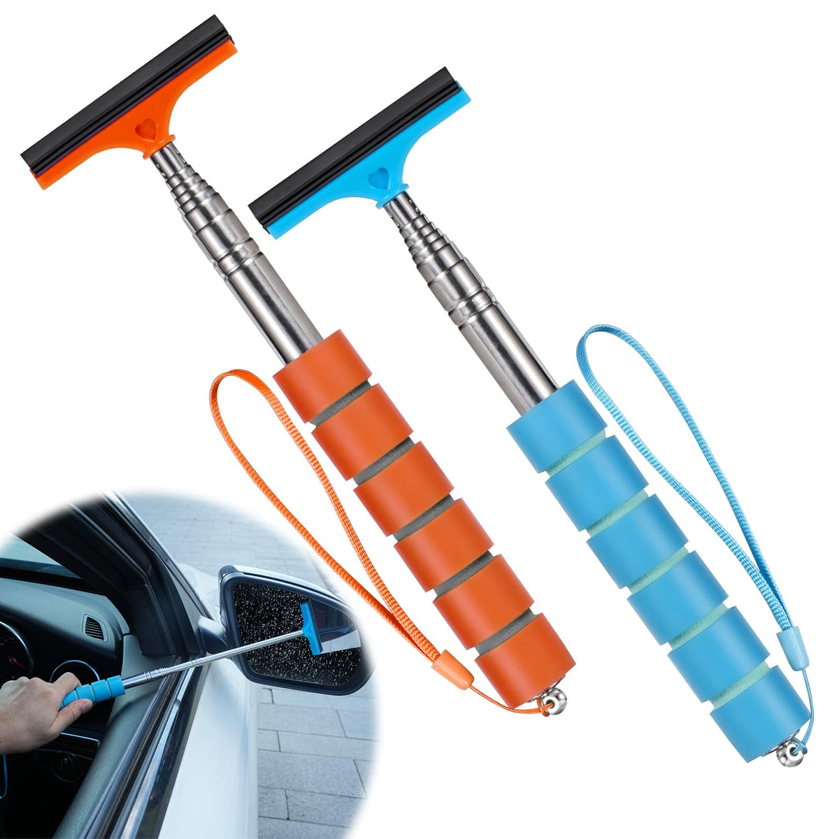 Side Mirror Squeegee, 2 Pcs Car Mirror Squeegee, Retractable Car Rearview Mirror Wiper For All Vehicles, Universal Automotive Ac