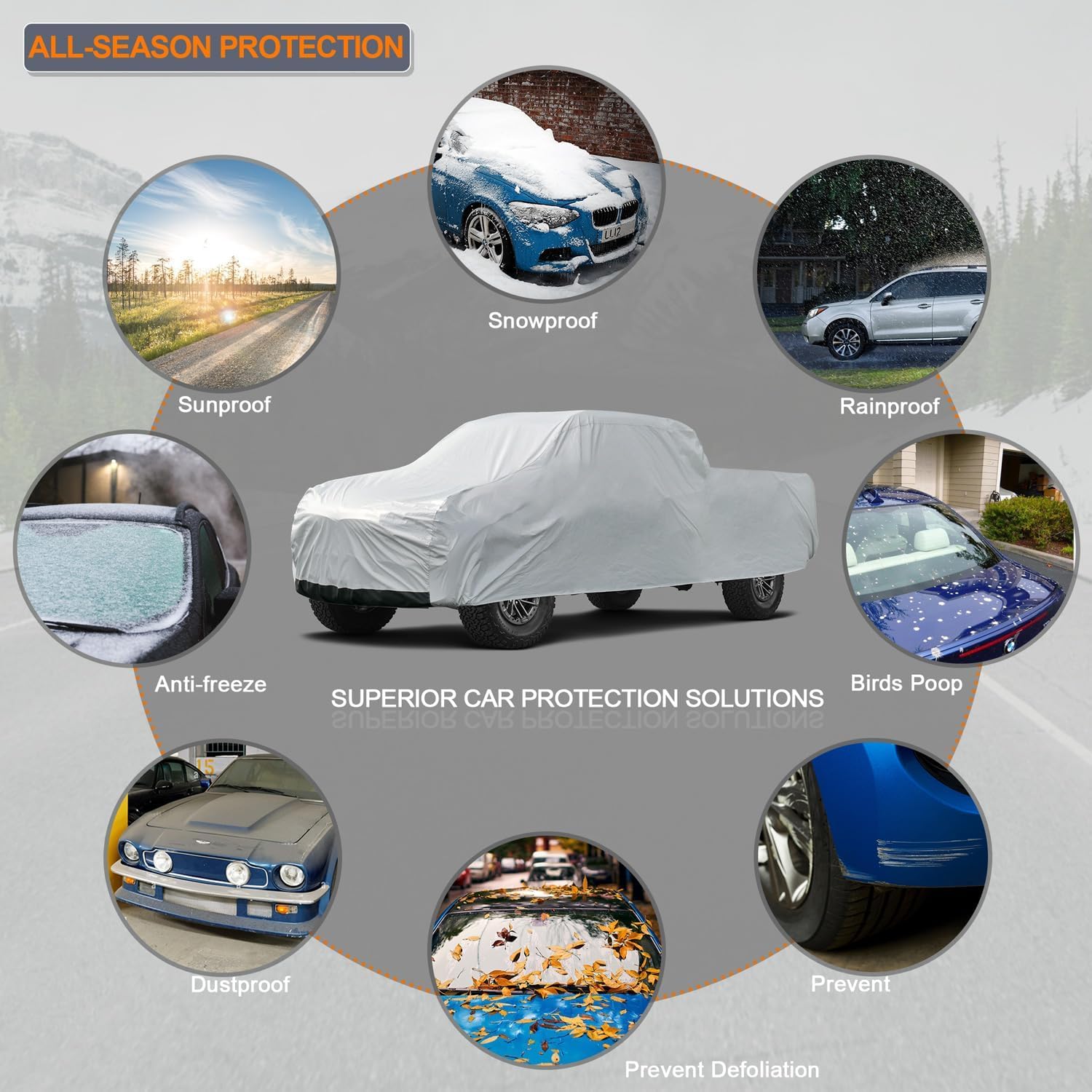 Kayme Mid-Size Truck Cover Waterproof All Weather, Heavy Duty Outdoor Midsize Pickup Cover Sun Rain Protection, Universal Fit Fo