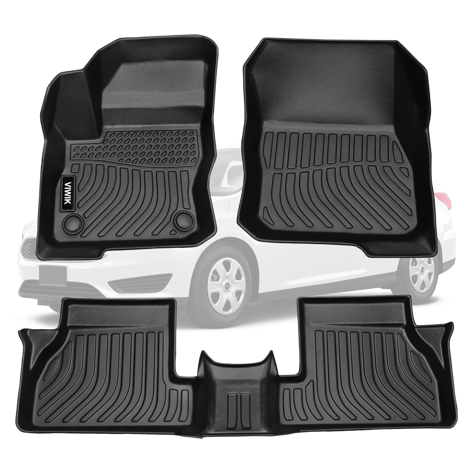 Viwik Floor Mats For Ford Focus 2018-2012, Anti Slip 3D Floor Liners, Tpe Waterproof Car Mats, Custom Fit All Weather Protection