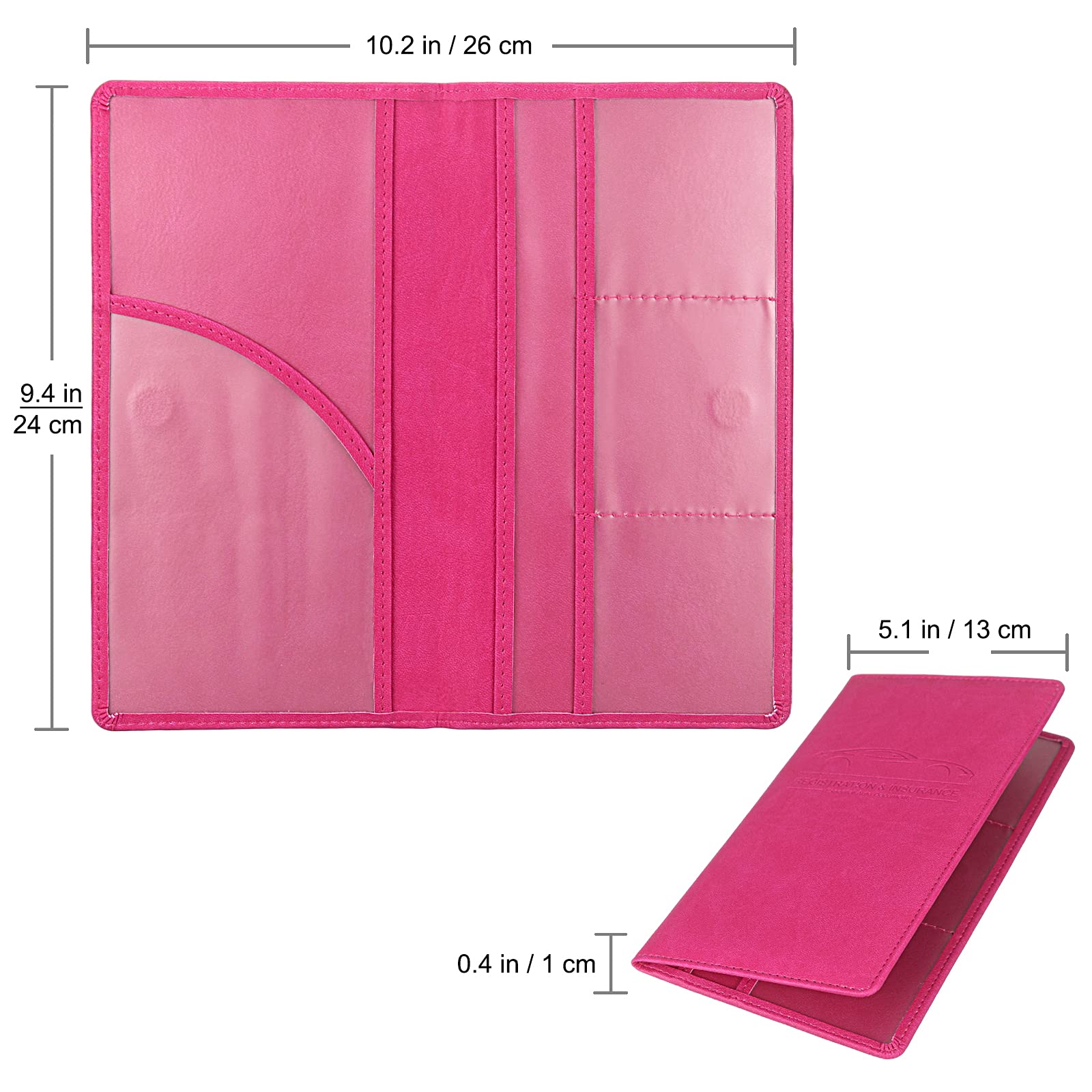 Car Registration And Insurance Holder, Premium Leather Registration And Insurance Card Holder,Vehicle Glove Box Car Organizer,Wallet Accessories Case With Magnetic Shut For Cards, Essential Document, Driver License (Rose Red)