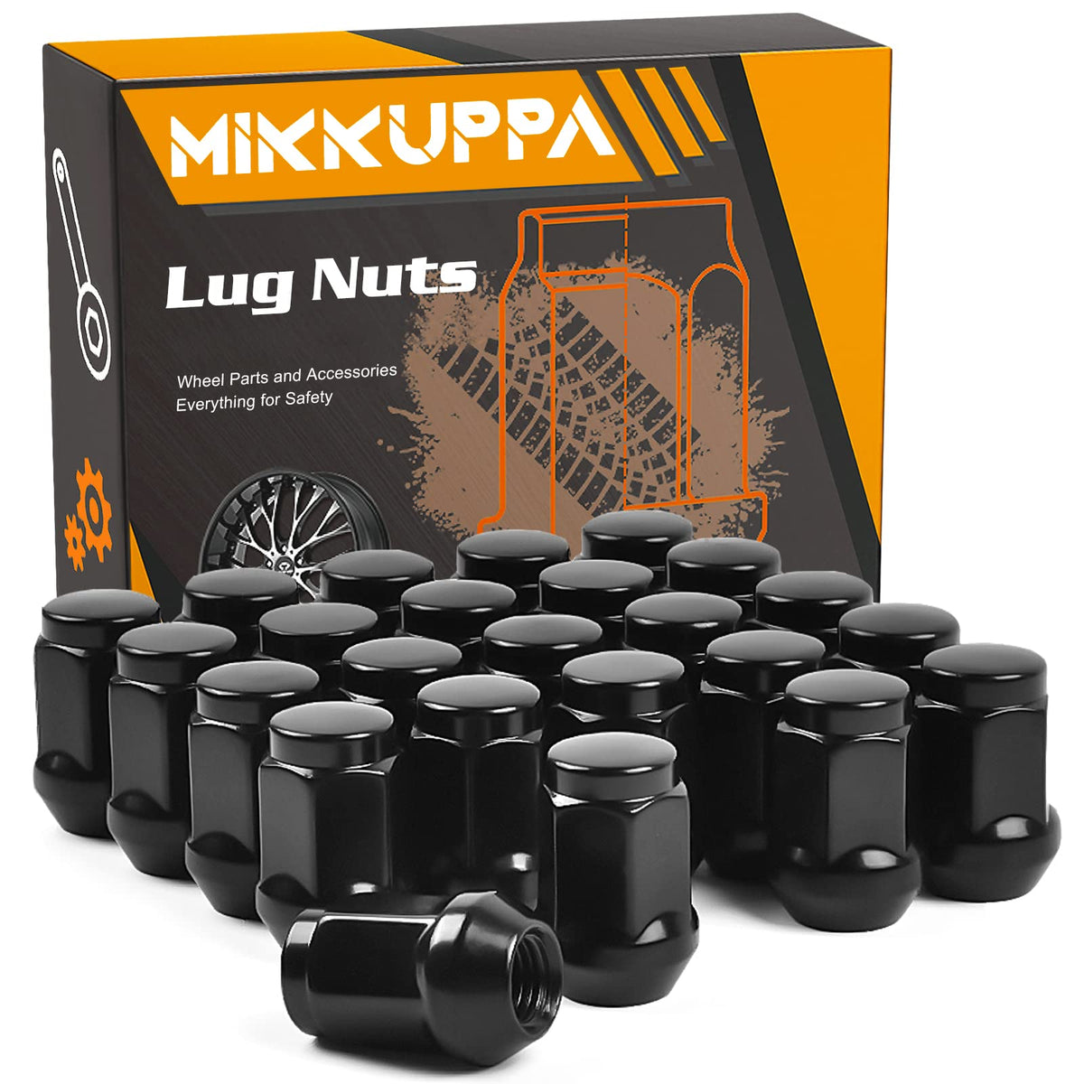Mikkuppa 24Pcs M12X1.5 Lug Nuts - Replacement For 1984-2013 Toyota 4Runner, 1995-2013 Tacoma, 2000-2006 Tundra Aftermarket Wheel - Black Closed End Lug Nuts