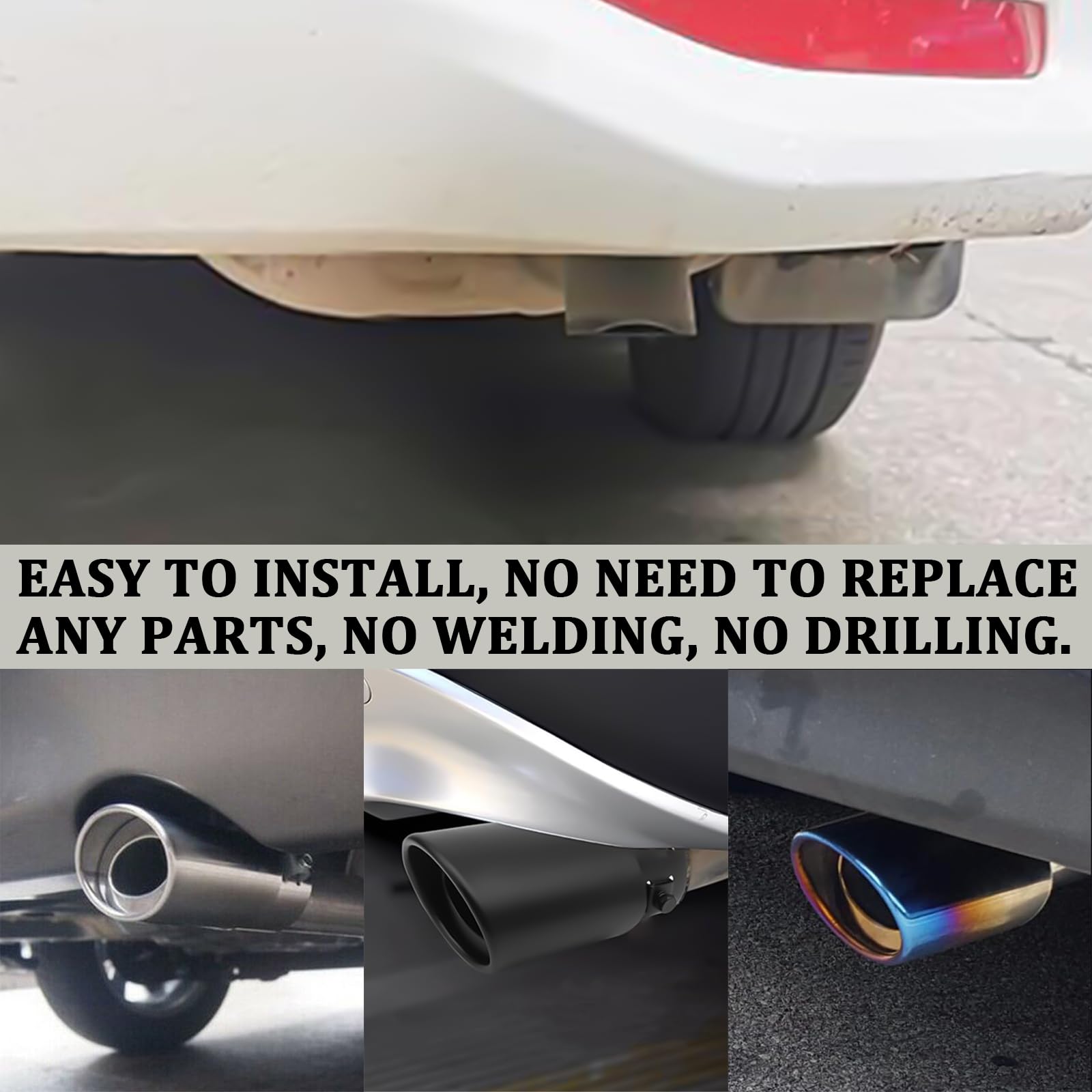 QKYS 2.5''-3.3'' Chrome Exhaust Tips Muffler Tips, Adjustable Straight Pipe Exhaust Kit Finish Exhaust Tailpipe, Universal Car E