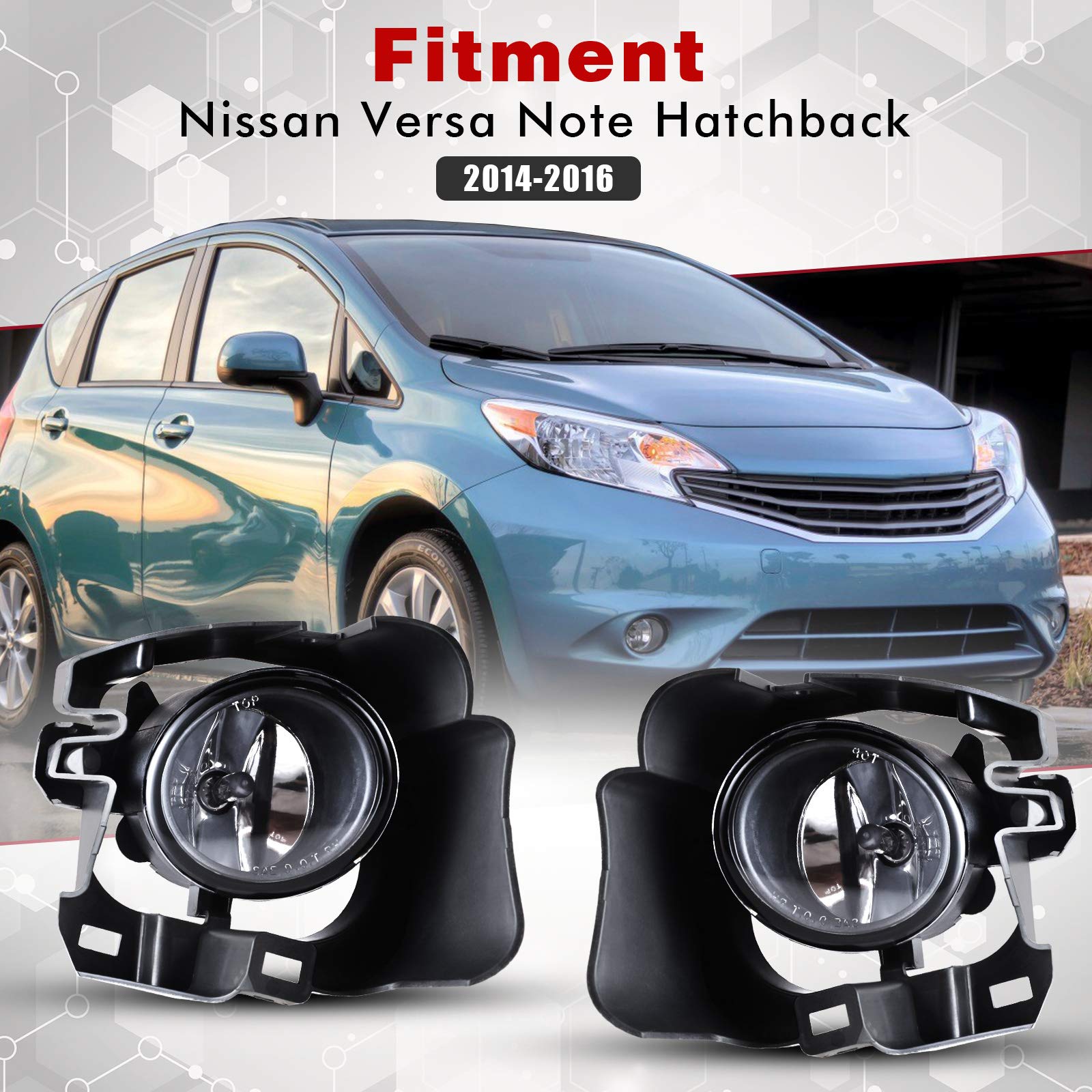 Autowiki Fog Light Assembly For 2014 2015 2016 Nissan Versa Note Hatchback With Clear Lens 2Pcs Oem Replacement With Switch And