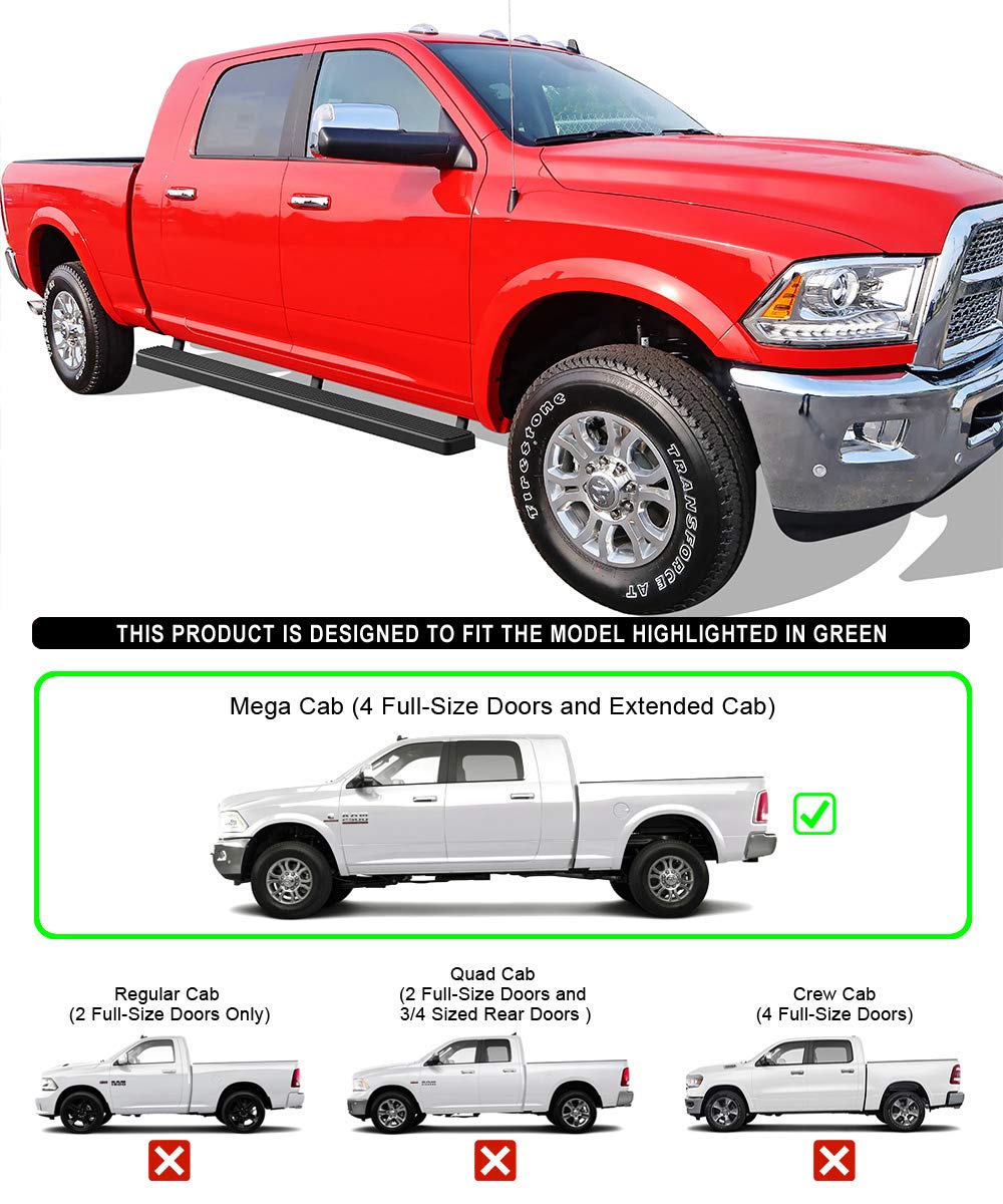 Aps (Black 5 Inches 304 Stainless Steel Running Boards Nerf Bars Side Steps Compatible With Ram 2500 3500 2010-2024 Mega Cab (86In D2D Short Version)