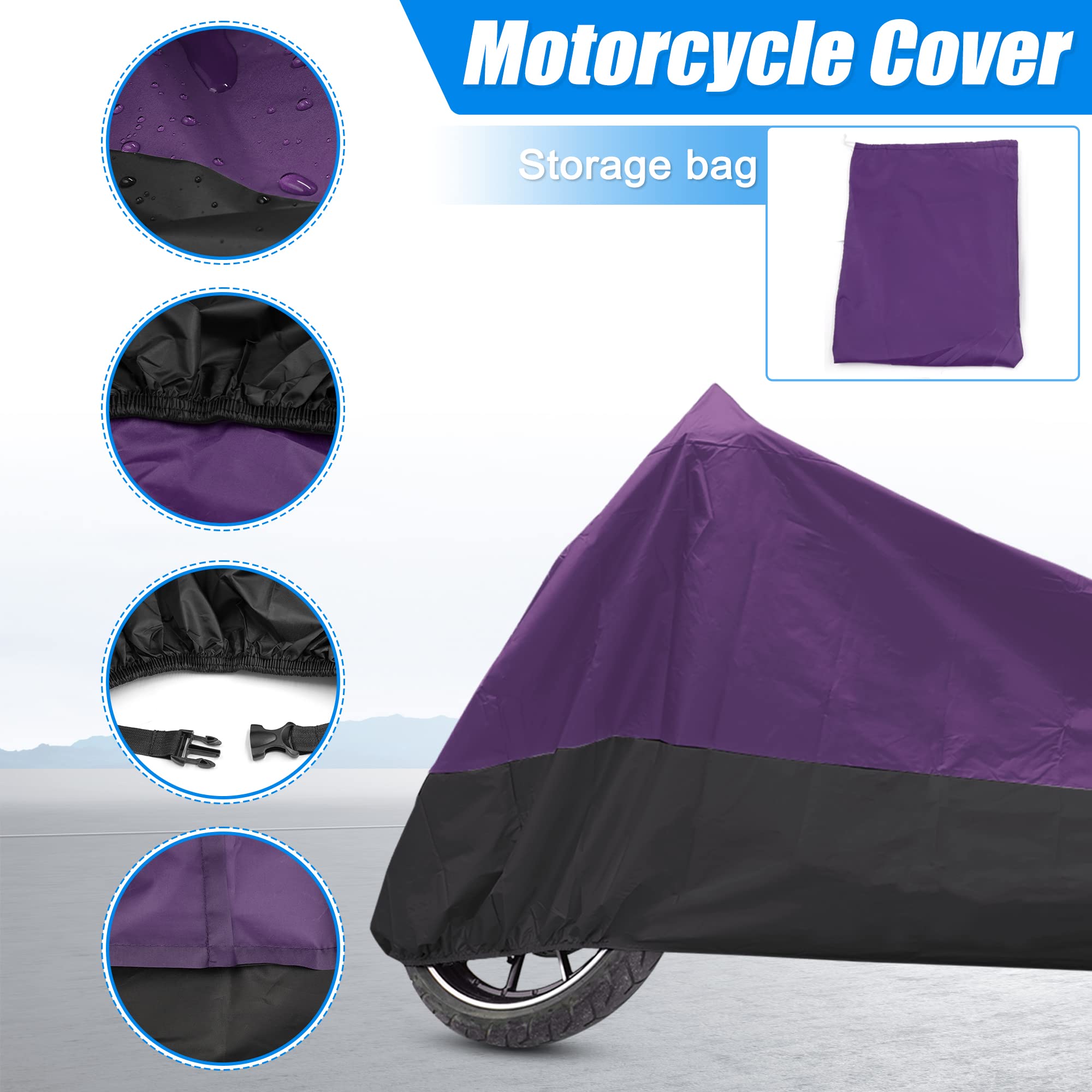 Uxcell Motorcycle Cover Bike All Season Waterproof Dustproof Protective Outdoor Motorbike Rain Cover 190T Xl Purple Black For Ha